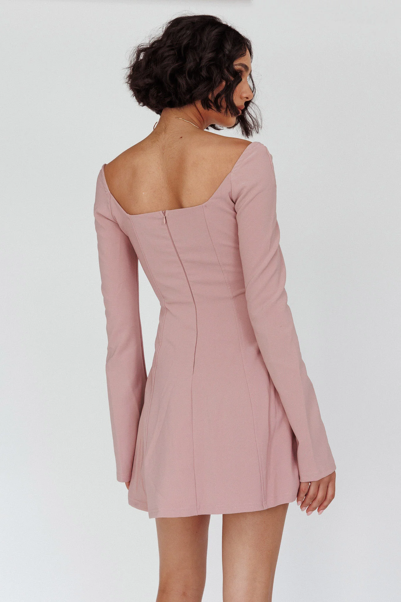 Kieran Long Sleeve A-Line Mini Dress Blush - Seraphlike