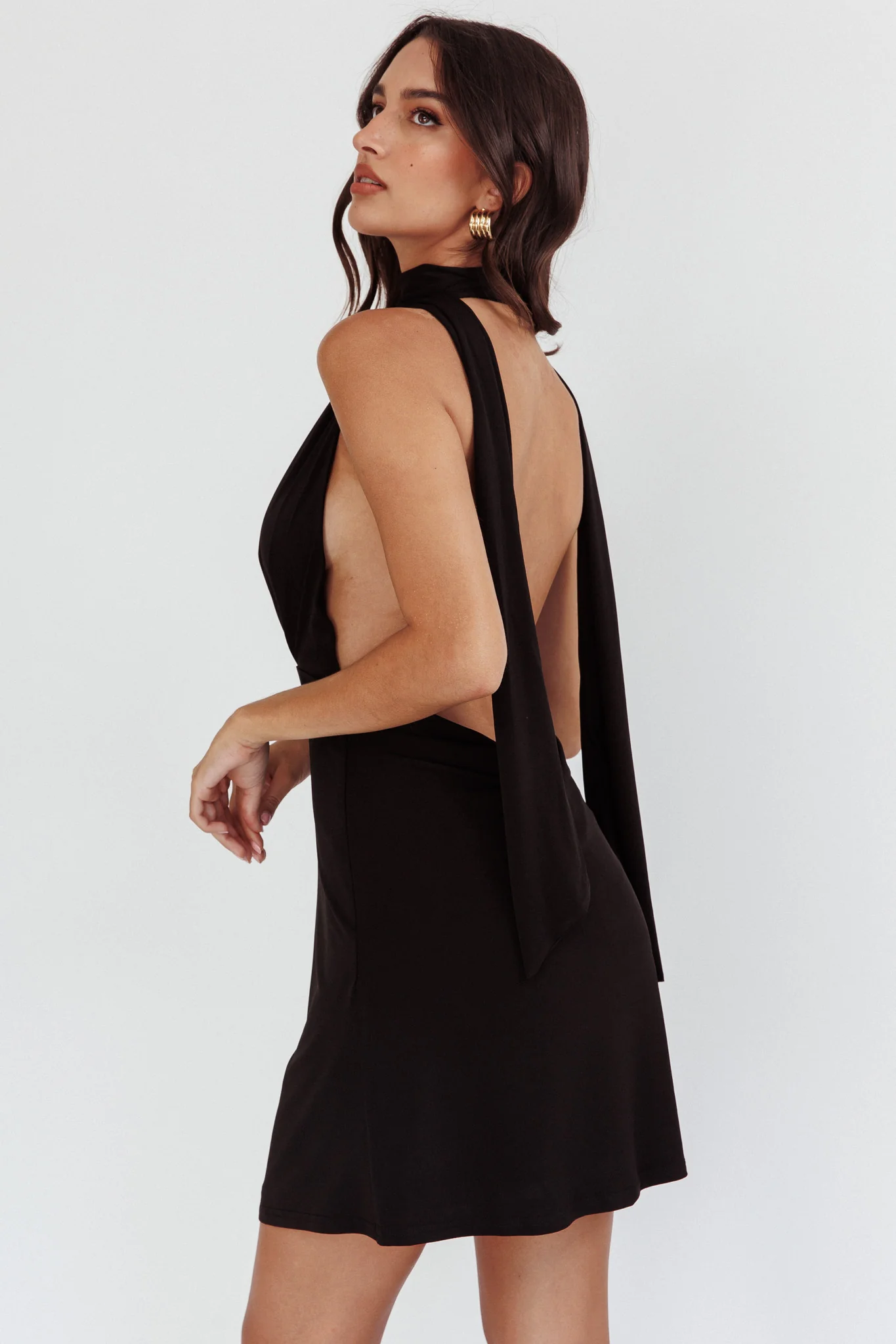 Italia Azure Halterneck Jersey Mini Dress Black - Seraphlike