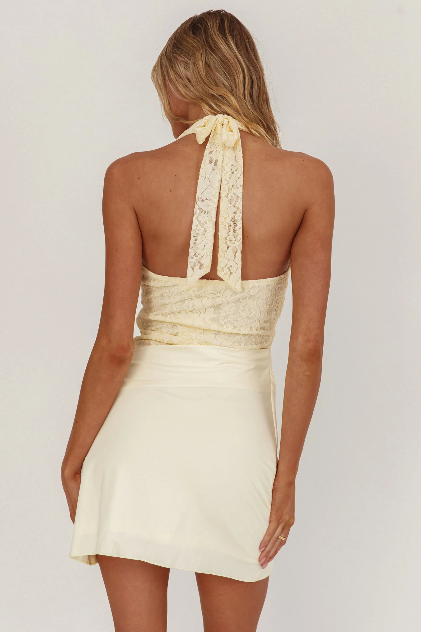 Summerland Lace Bodice Halter Mini Dress Butter - Seraphlike