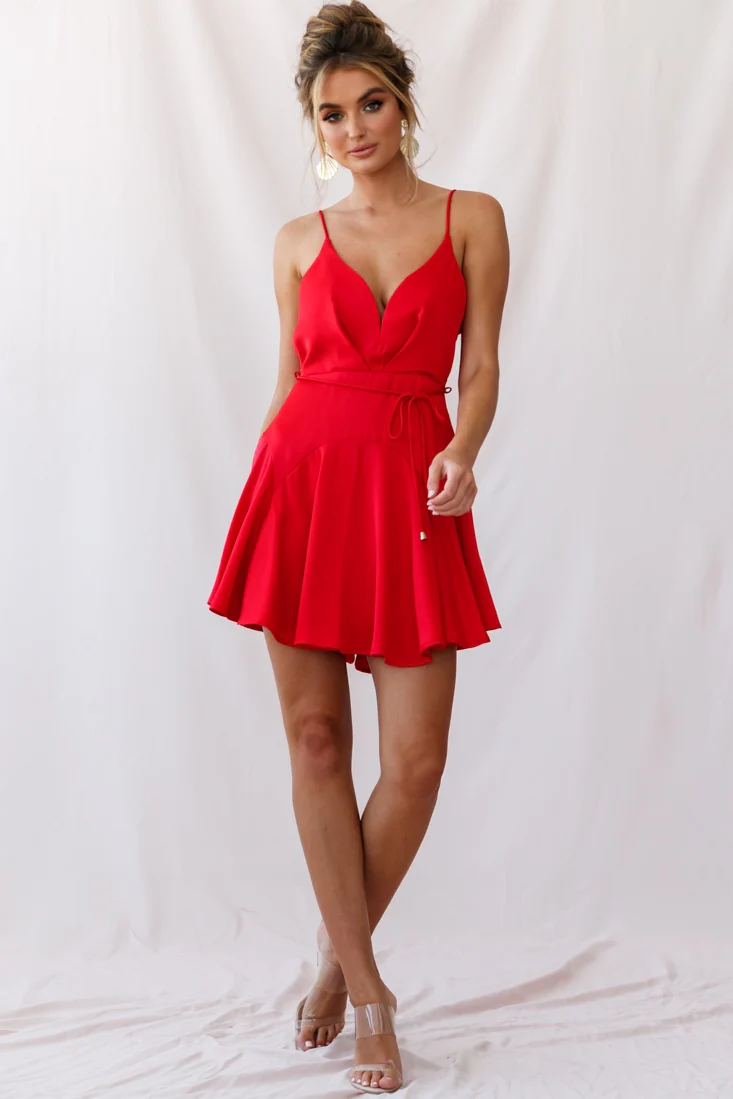 Valley Ruffle Tie-Up Back Dress Red - Seraphlike