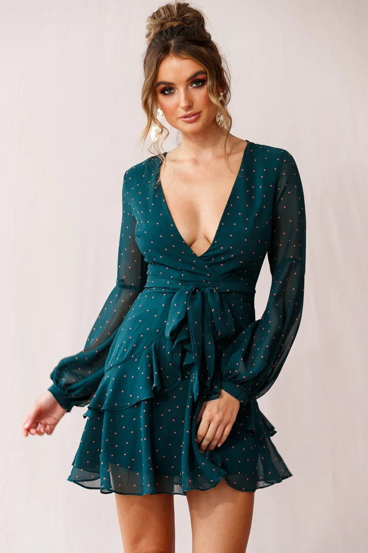 Kerry Polka Dot Sheer Back Dress Green - Seraphlike