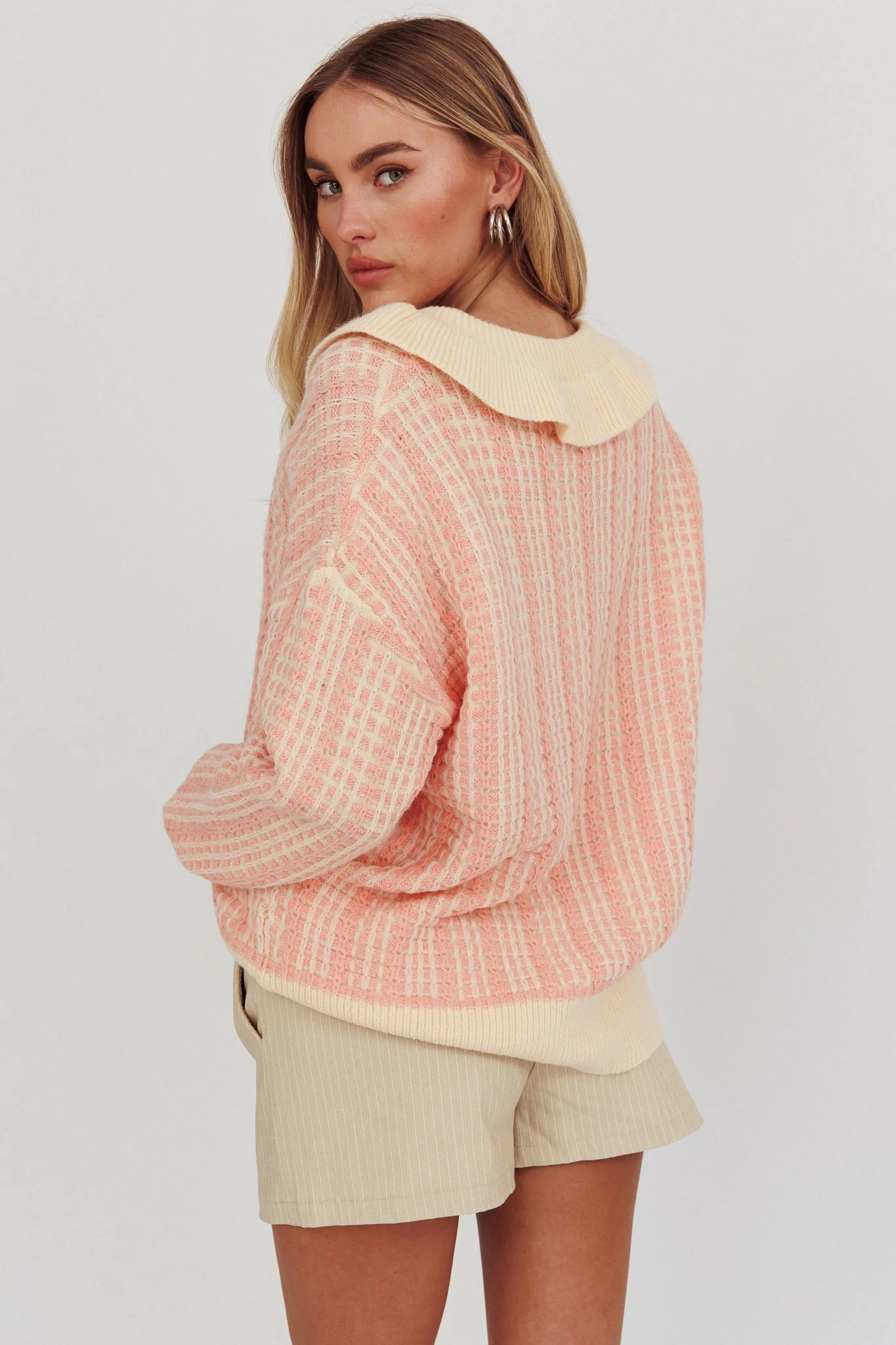 Rewrite Quarter Button Knit Sweater Coral - Seraphlike