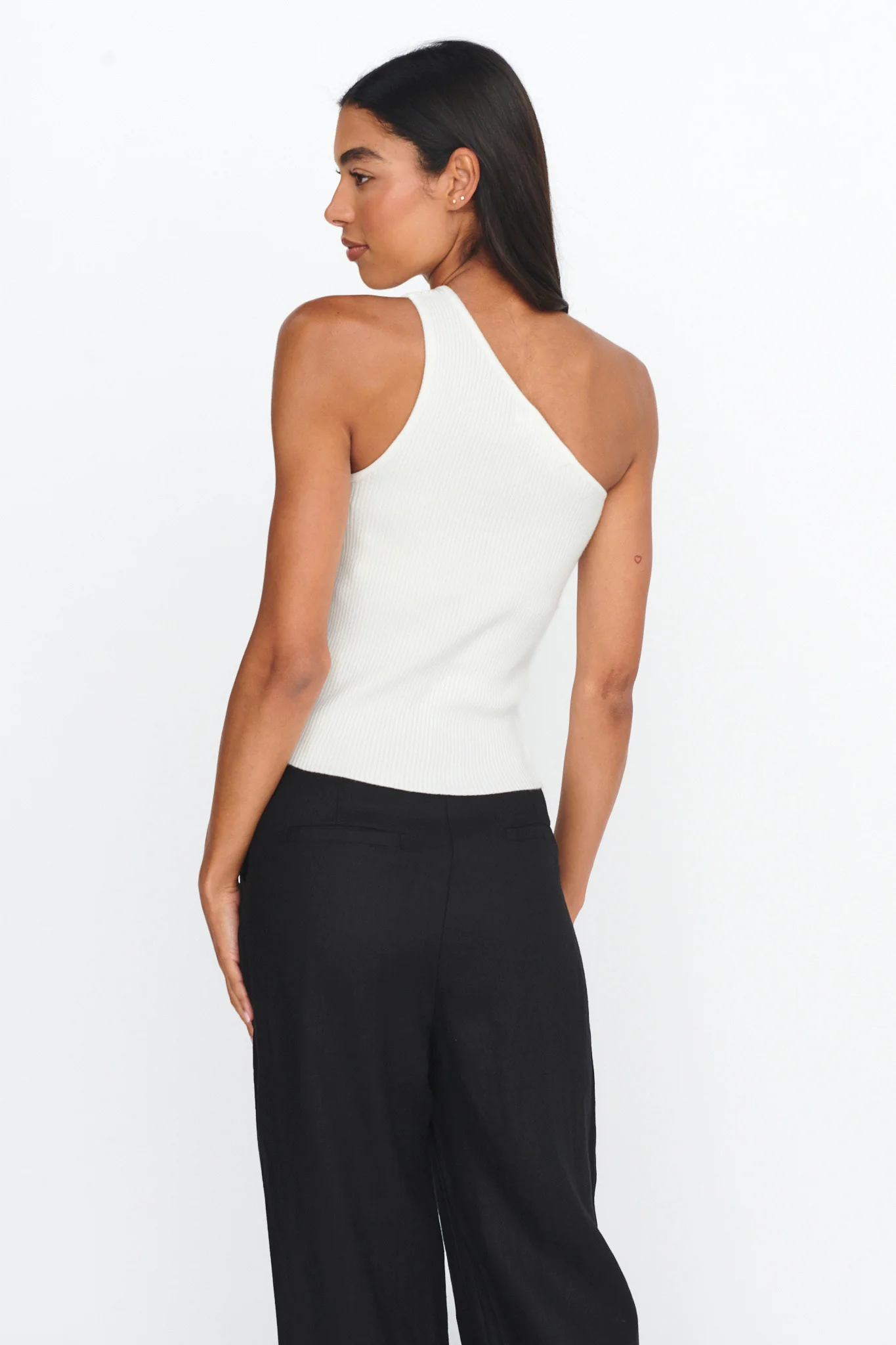 Channy One-Shoulder Ribbed Top White - Seraphlike