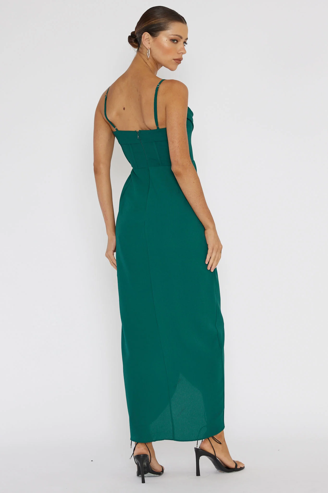 Patrice Draped Neck Split Midi Dress Forest Green - Seraphlike