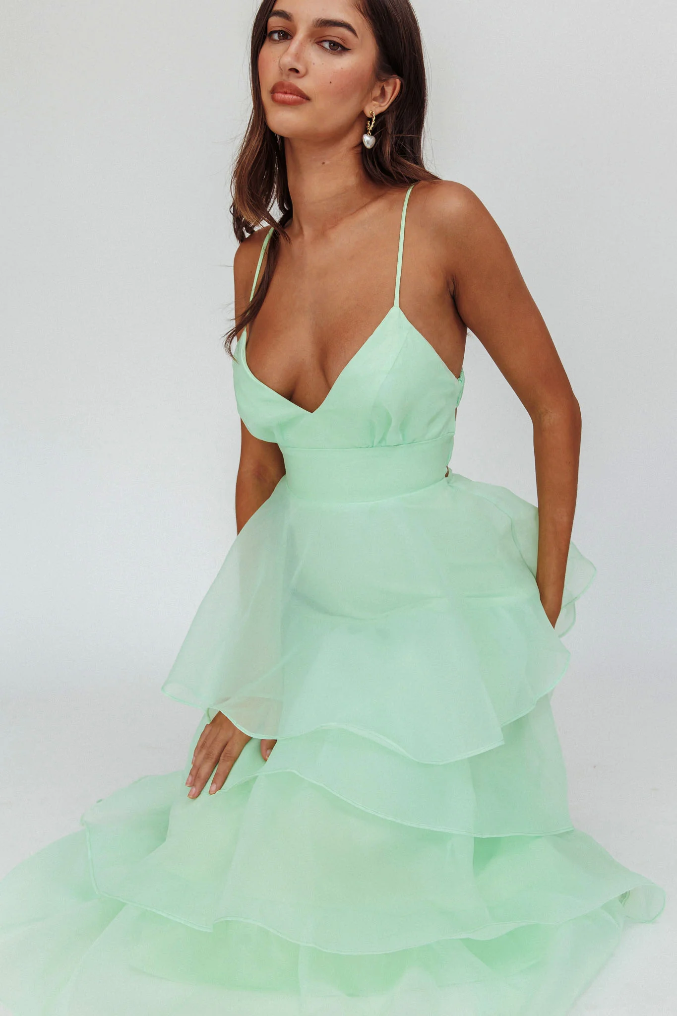 Made For You Tiered Ruffle Midi Dress Mint - Seraphlike