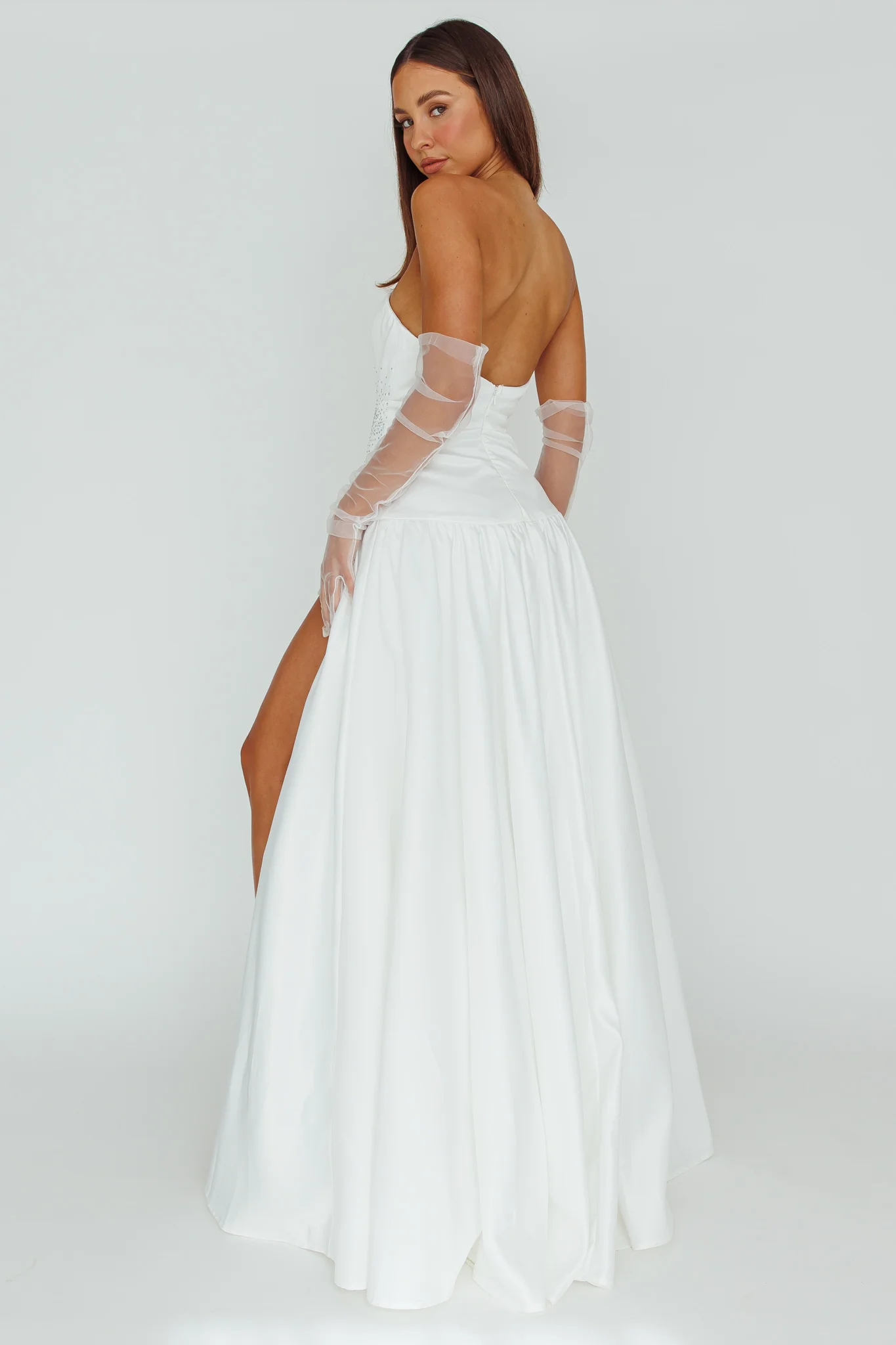 Verily Diamante Drop Waist Maxi Dress White - Seraphlike