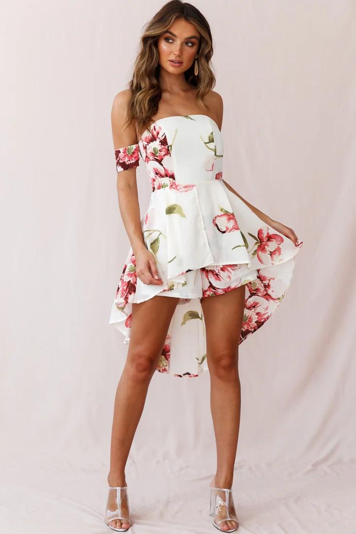 Jessa High-low Summer Brunch Romper Off White - Seraphlike