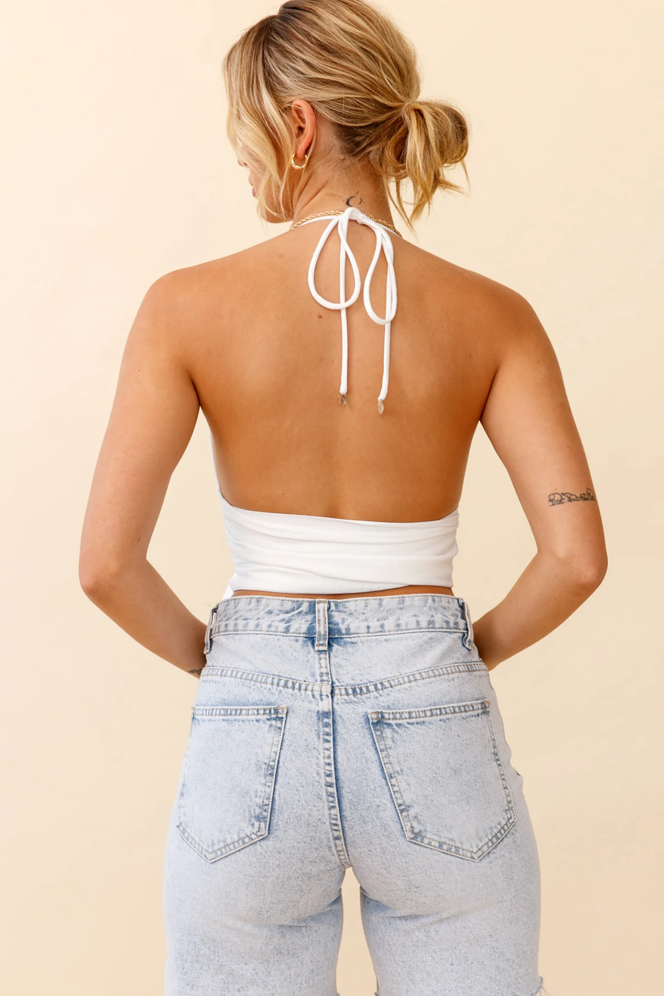 Starshine Halterneck Waist Tie Crop Top White - Seraphlike