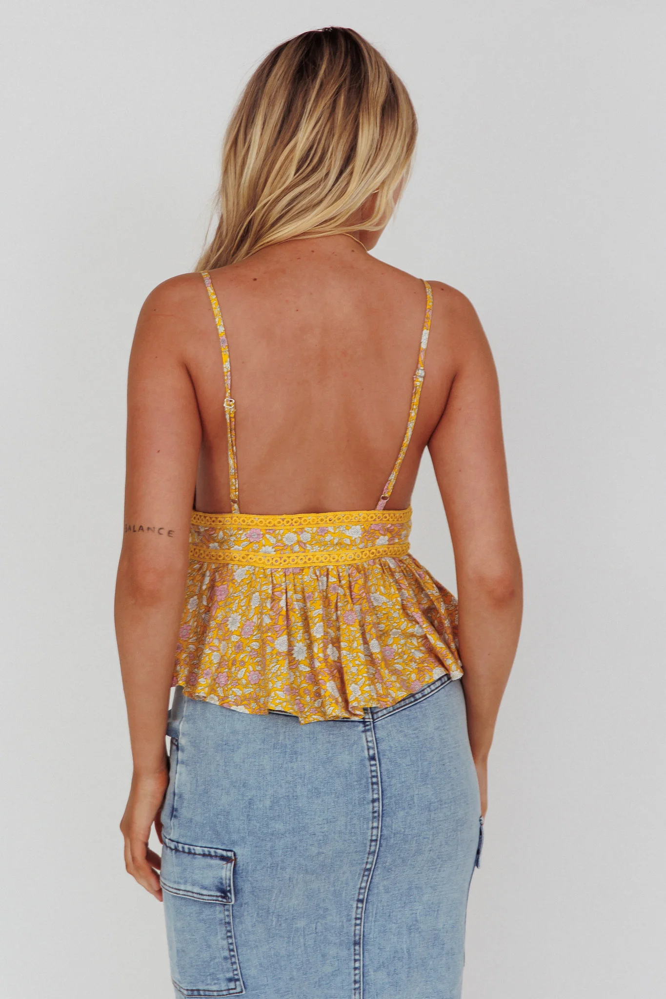 Marigold Crochet Trim Top Floral Yellow - Seraphlike