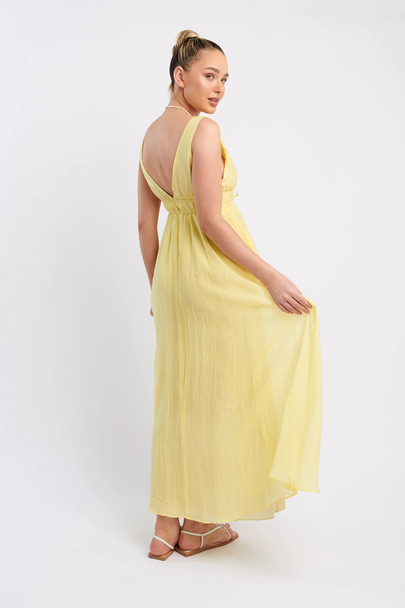 Kylin V-Neck Tied Bust Maxi Dress Lemon - Seraphlike