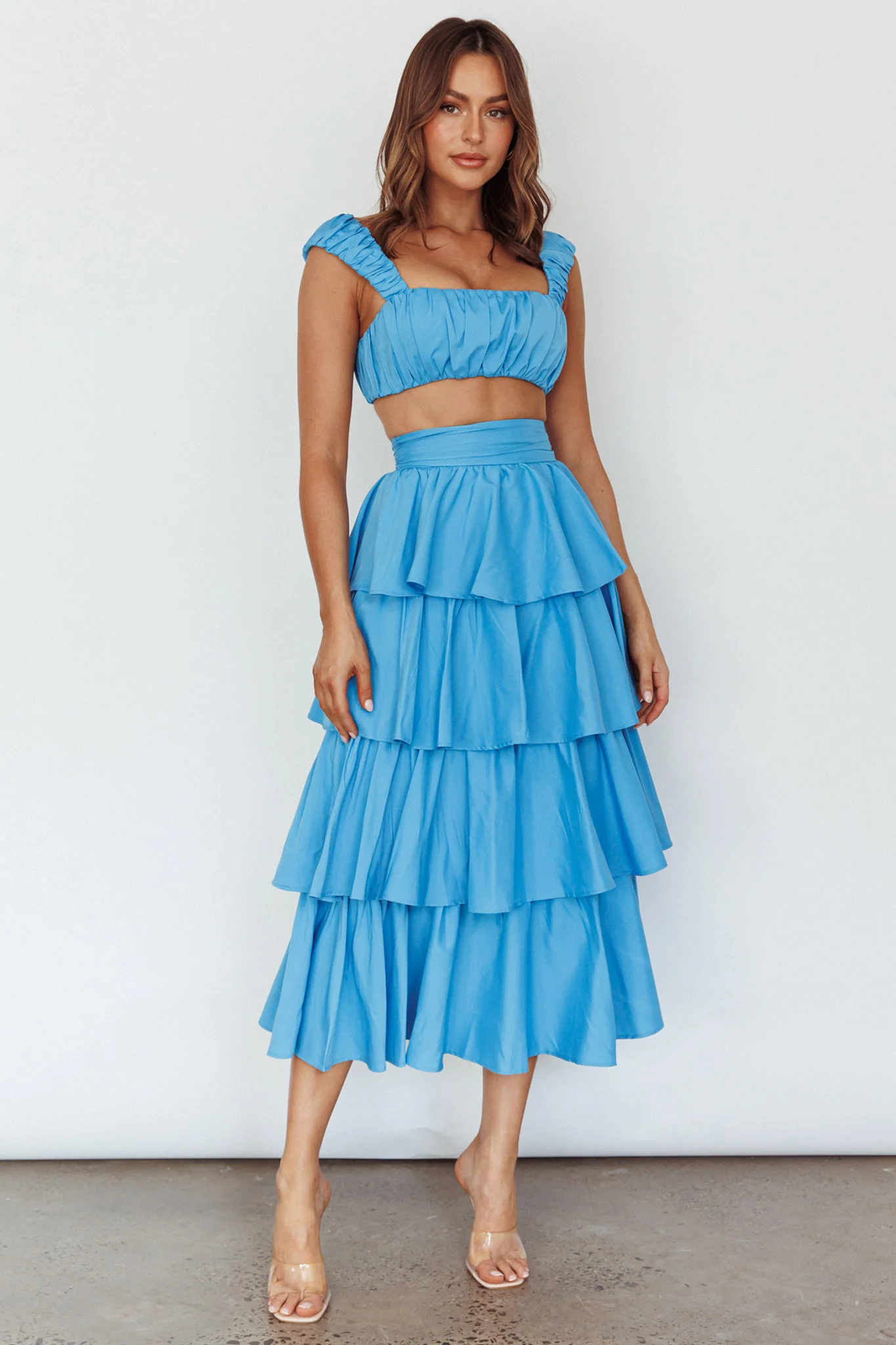 Suenito Tiered Frill Maxi Skirt Blue - Seraphlike