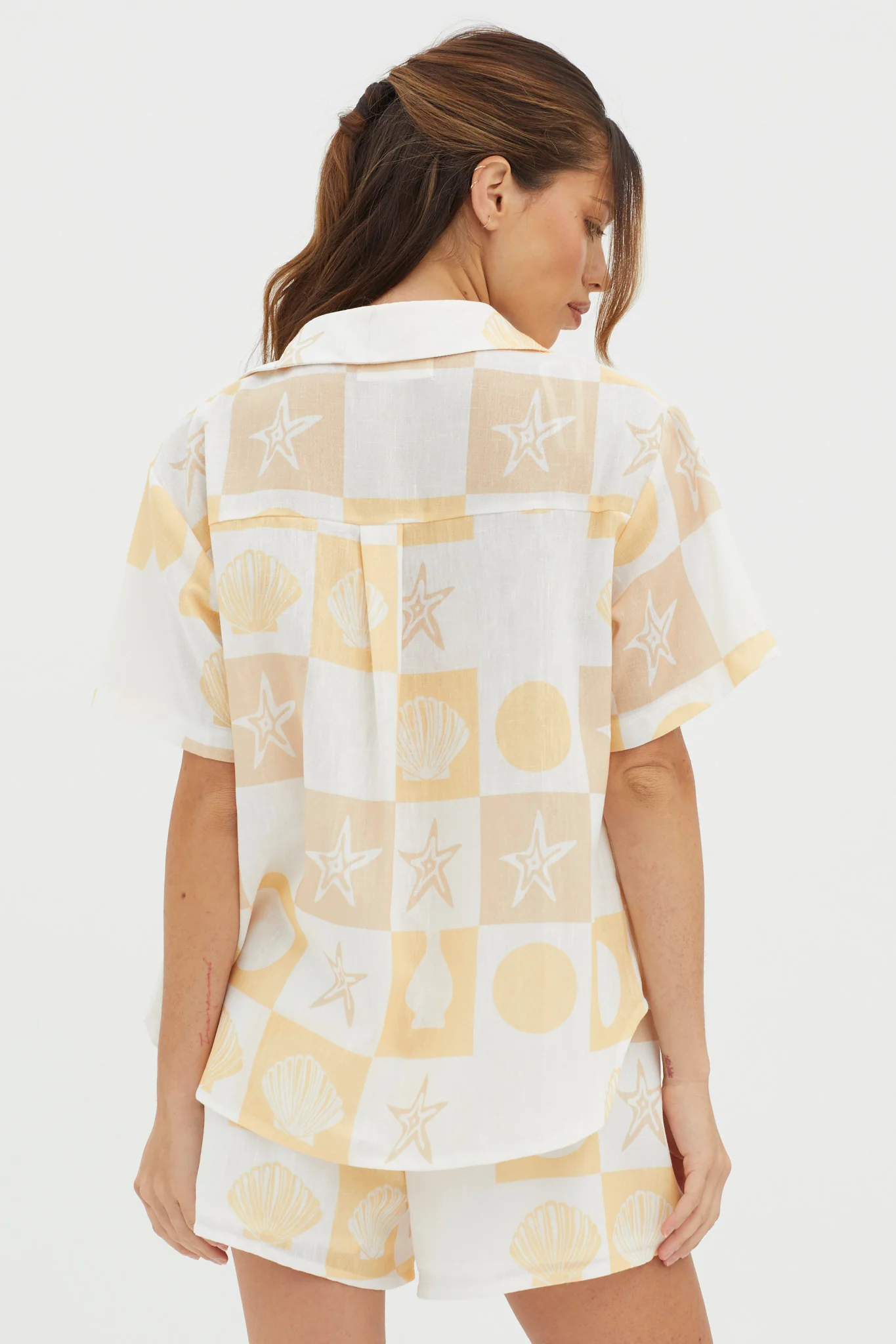 Just A Hunch Button Shirt Shell Print Yellow Multi - Seraphlike