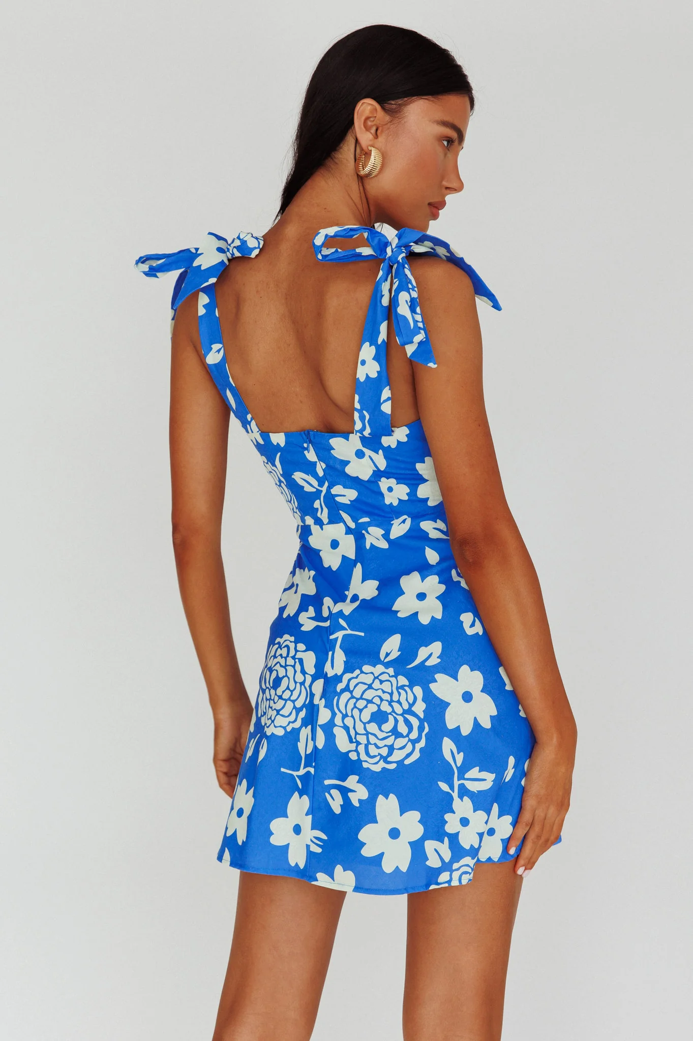 Mykonos Morning Tied Shoulder Mini Dress Floral Ocean - Seraphlike
