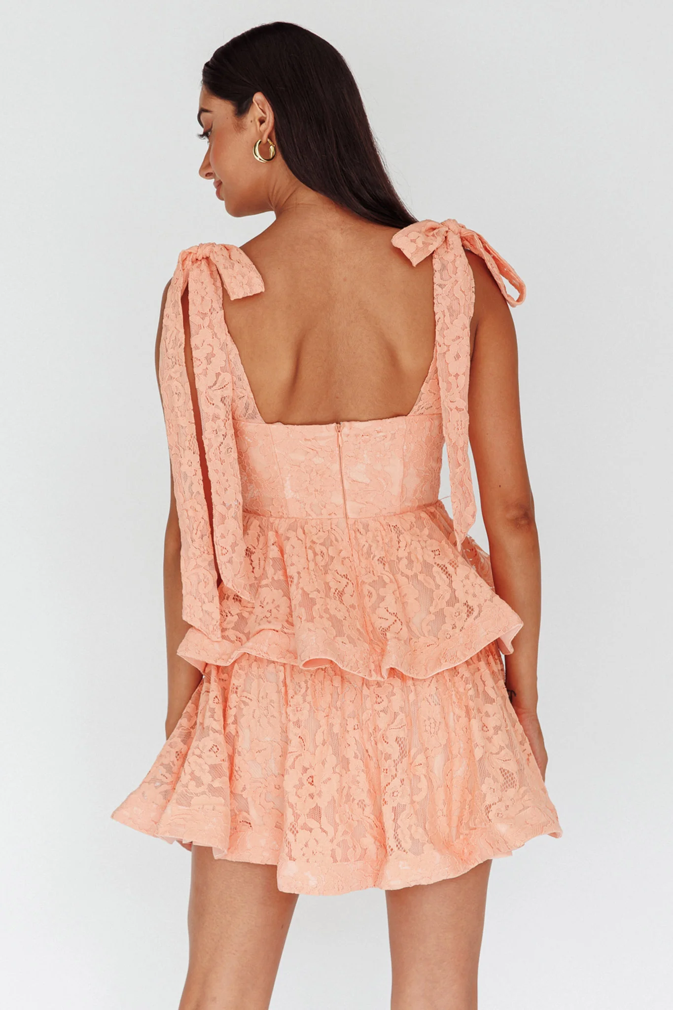 Neriah Tied Shoulder Tiered Lace Mini Dress Orange - Seraphlike