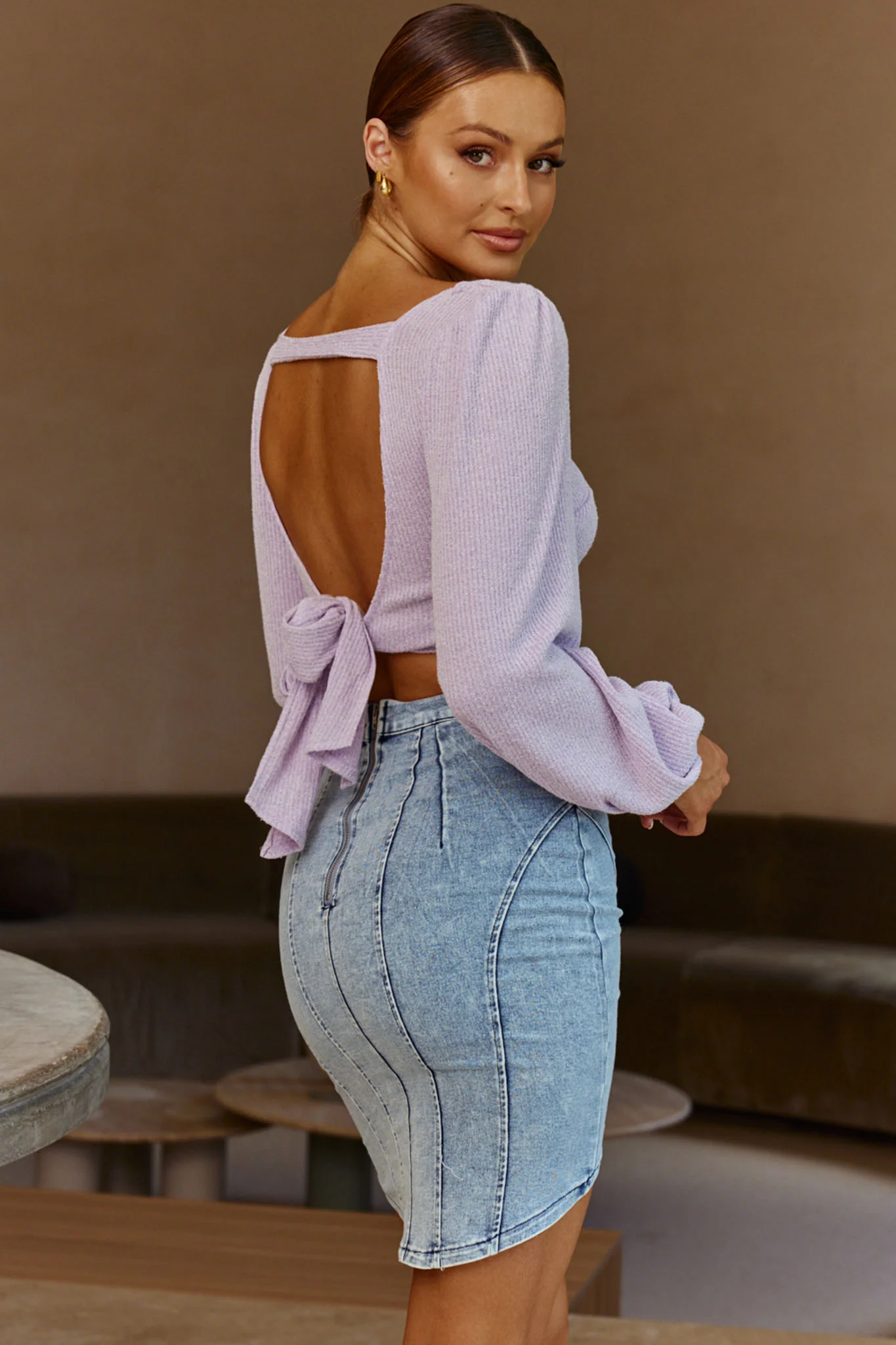 Love Like This Long Sleeve Open Back Crop Top Lilac - Seraphlike