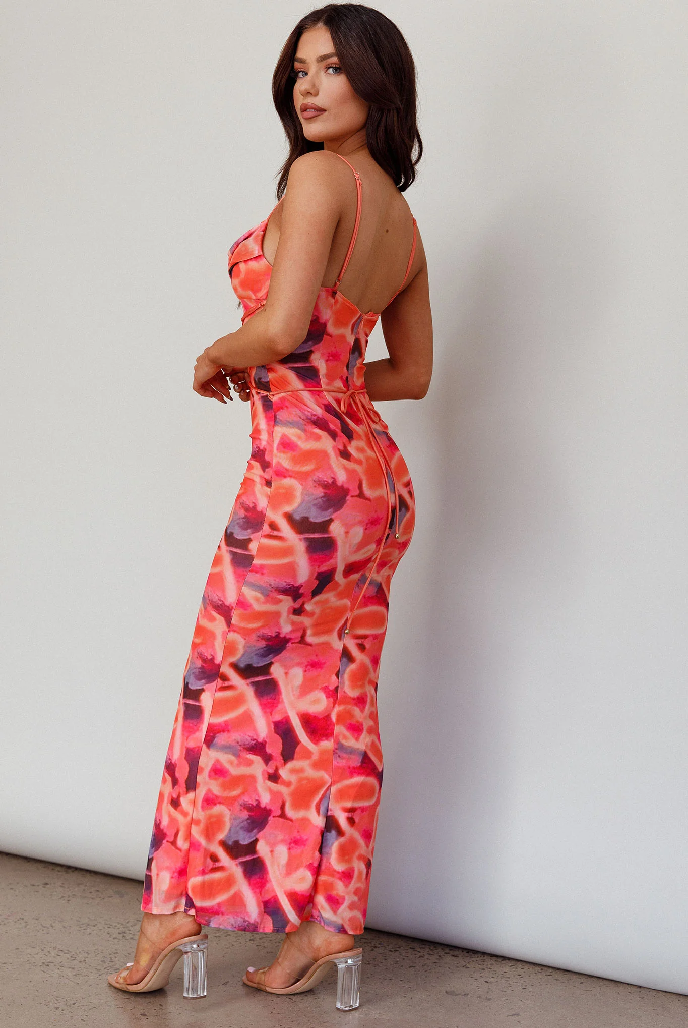 Teava Laced Waist Midi Dress Abstract Sorbet - Seraphlike