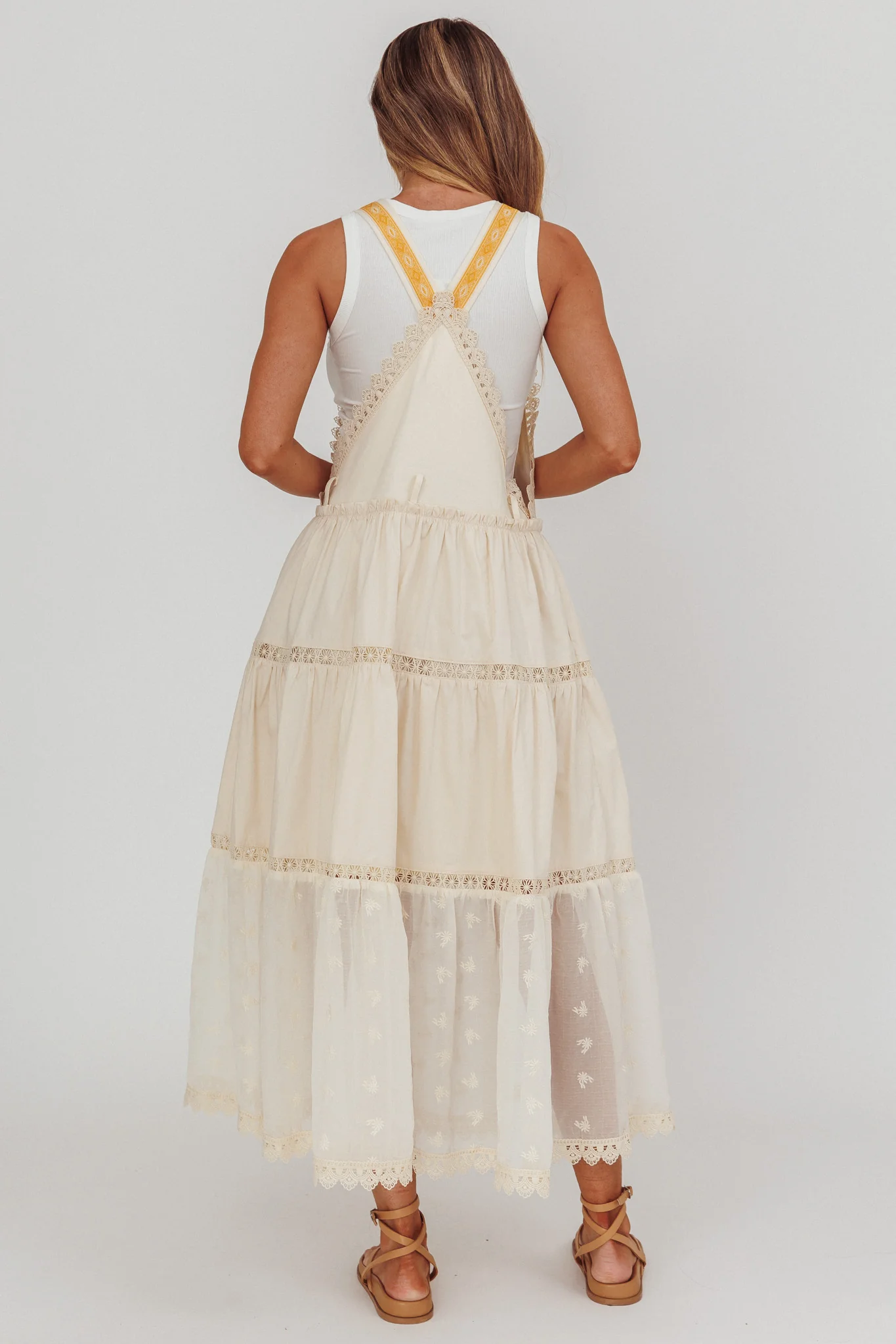 Odeyah Lace Trim Overall Dress Champagne - Seraphlike