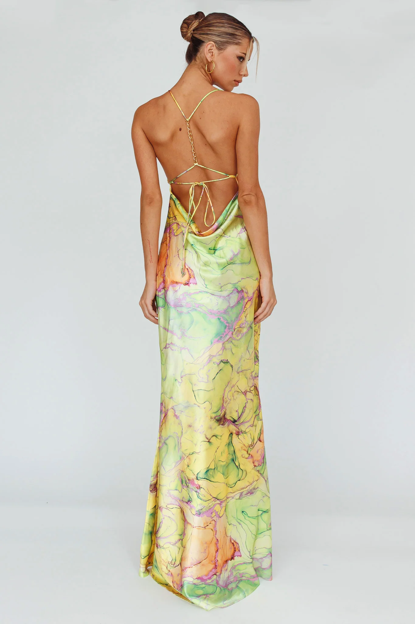 Bailey Strappy Chain Back Maxi Dress Lime - Seraphlike