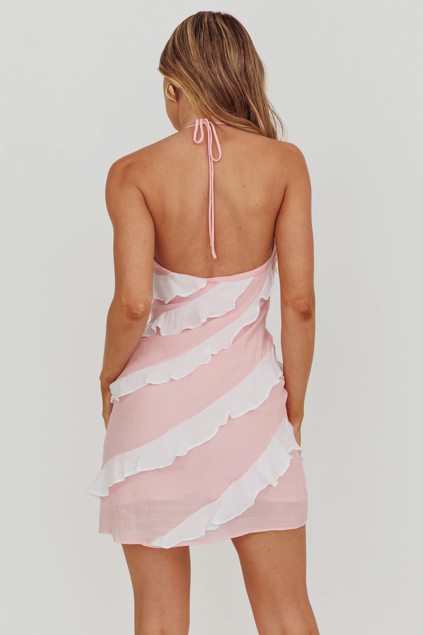 Arrabel Halterneck Contrast Ruffle Mini Dress Pink - Seraphlike