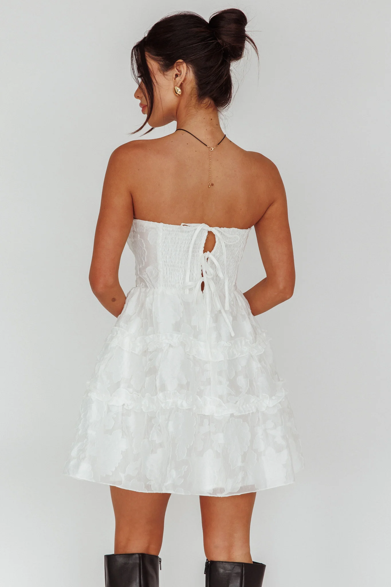 Demi Frill Trim Strapless Dress White - Seraphlike