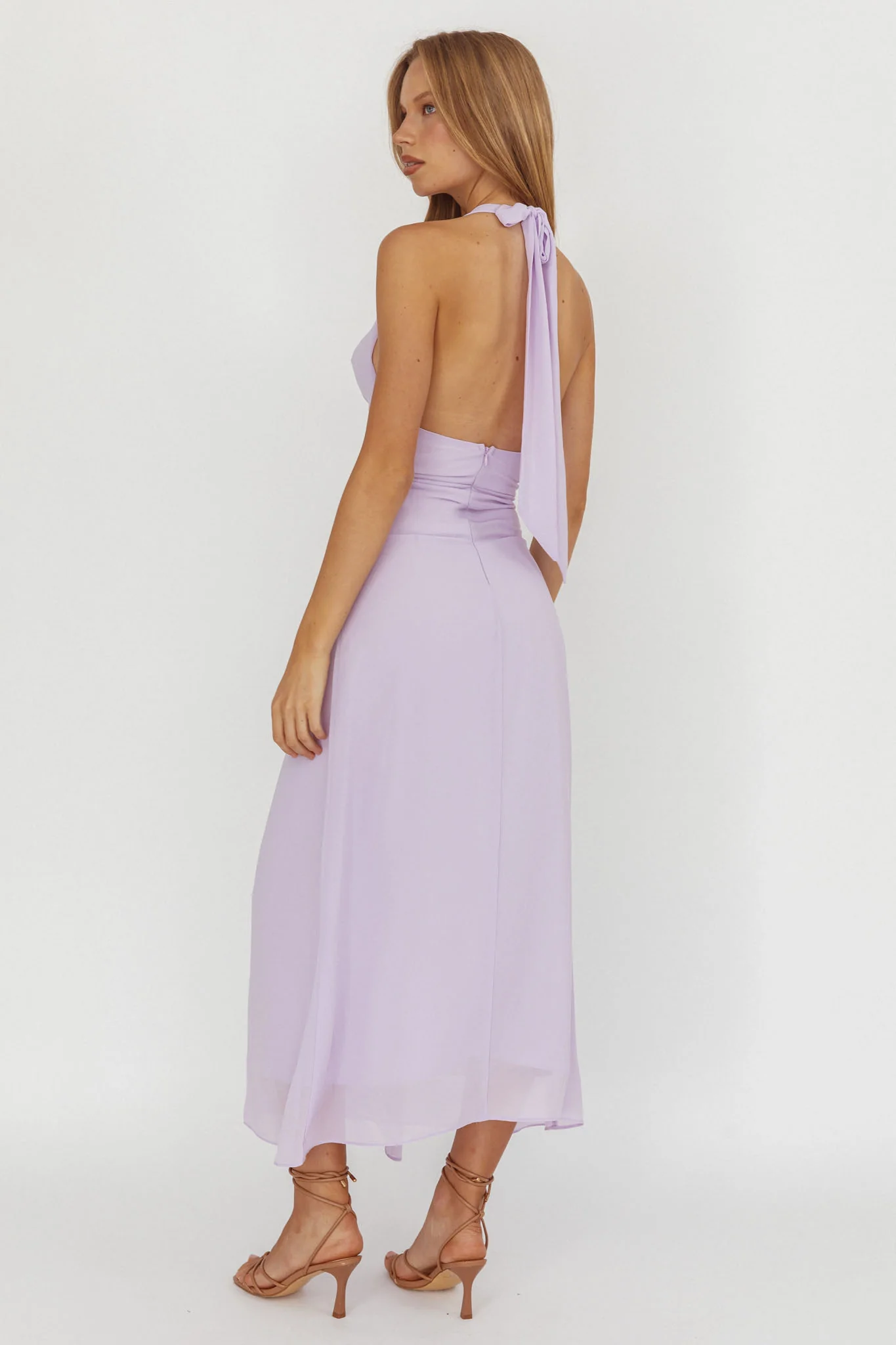 Maretha Cowl Halterneck Maxi Dress Lilac - Seraphlike