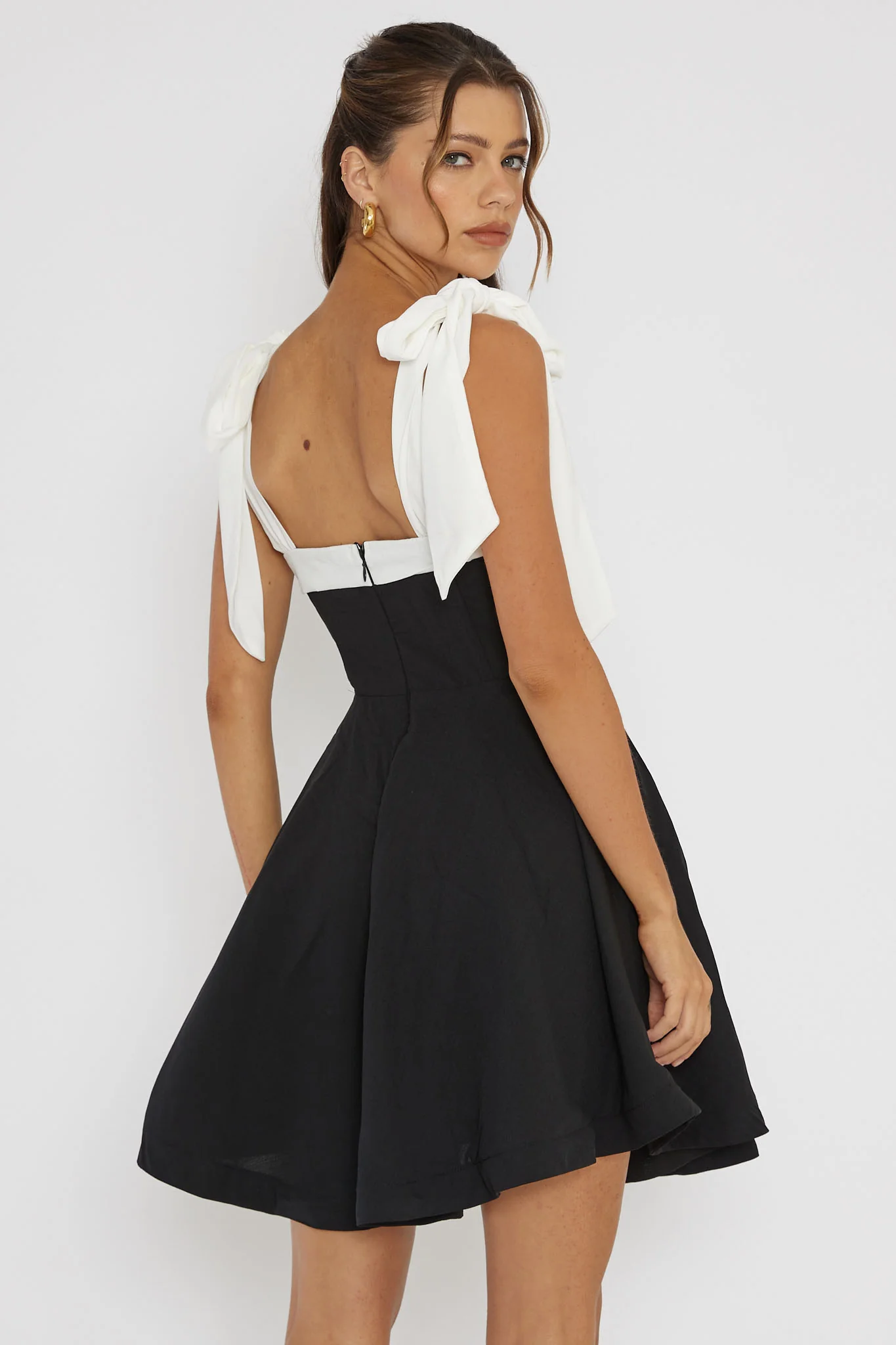 Jeanie Bow Shoulder Mini Dress Black - Seraphlike