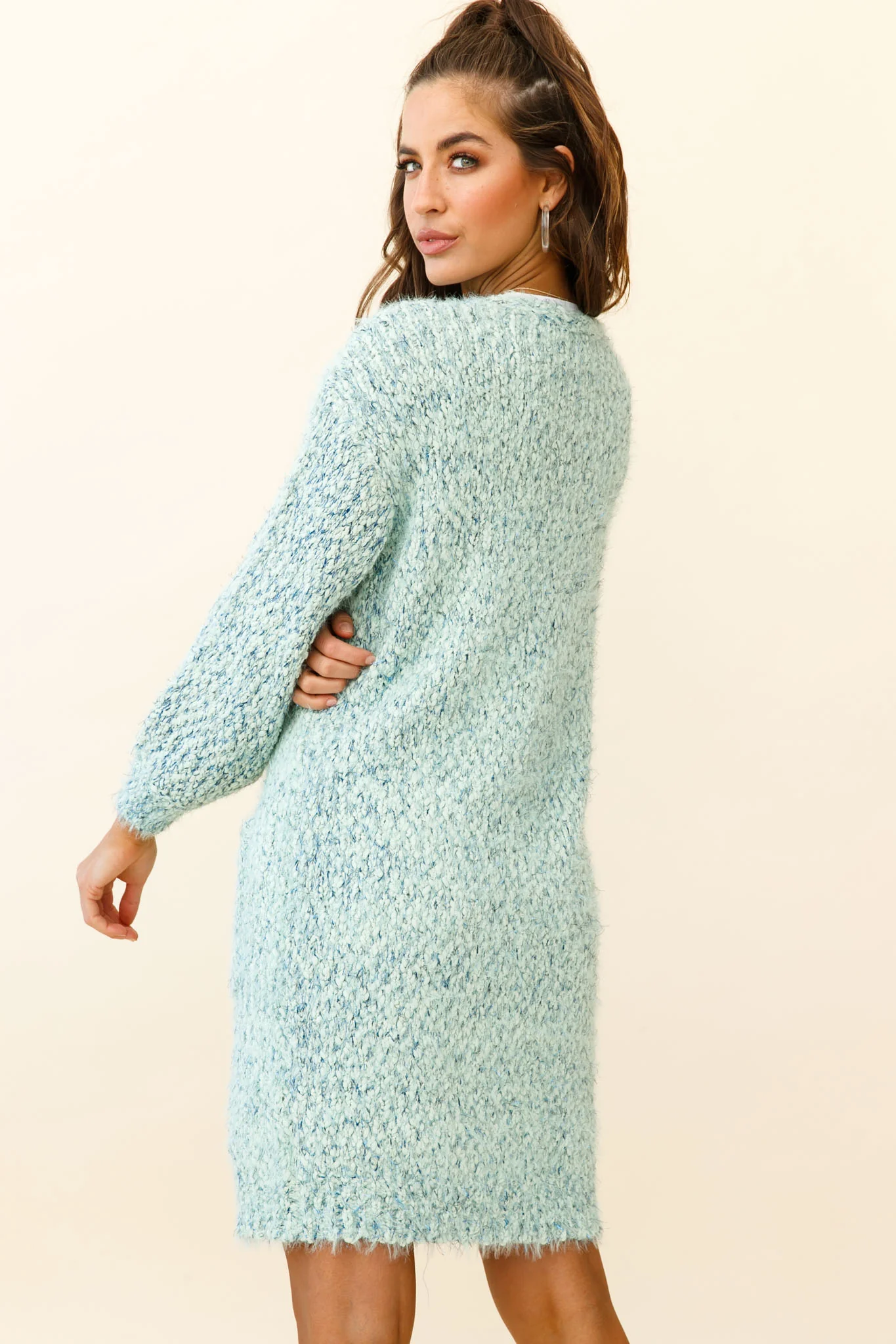 Johanna Long Sleeve Pocket Cardigan Mottled Green - Seraphlike