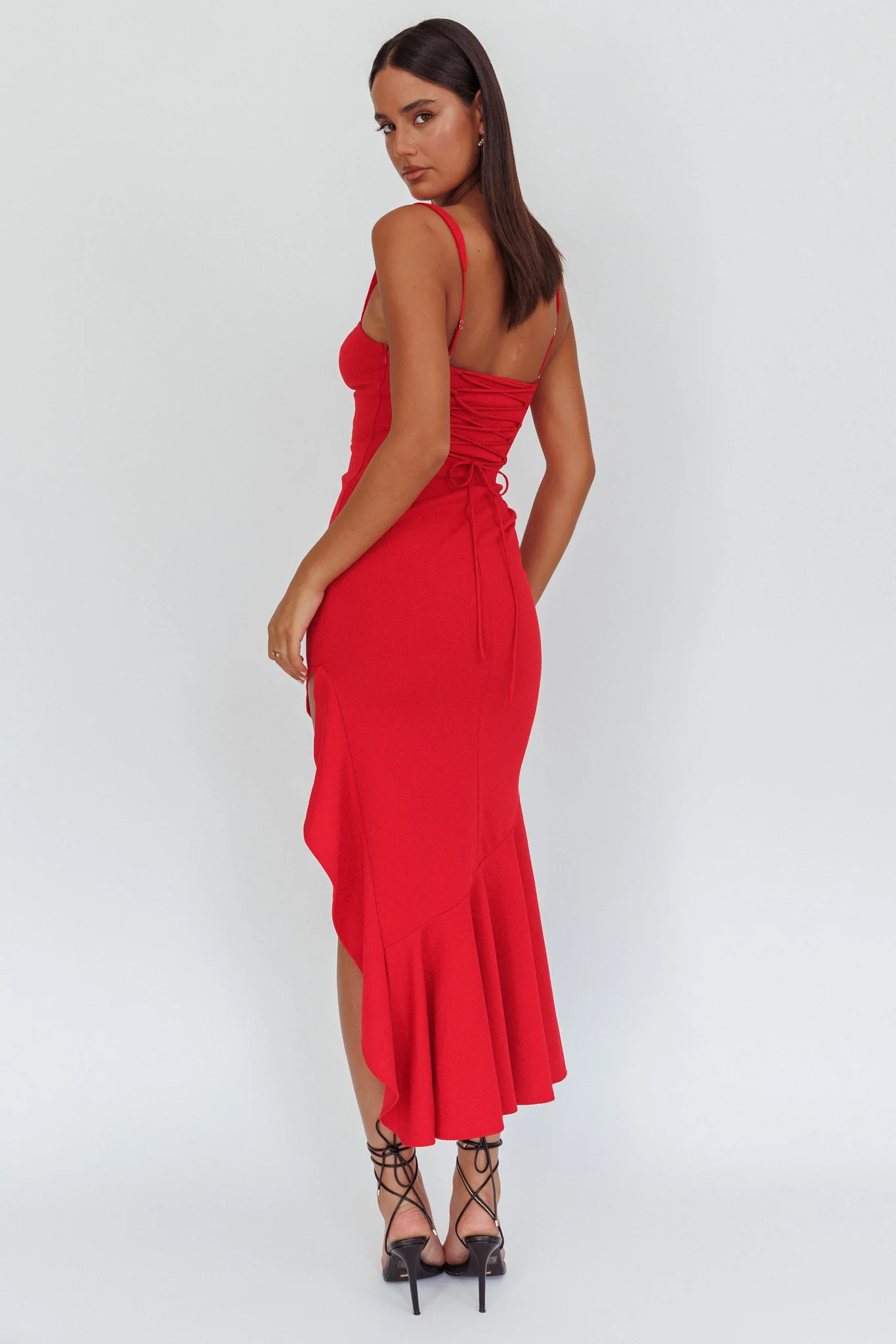 Delighted Asymmetric Hem Maxi Dress Red - Seraphlike