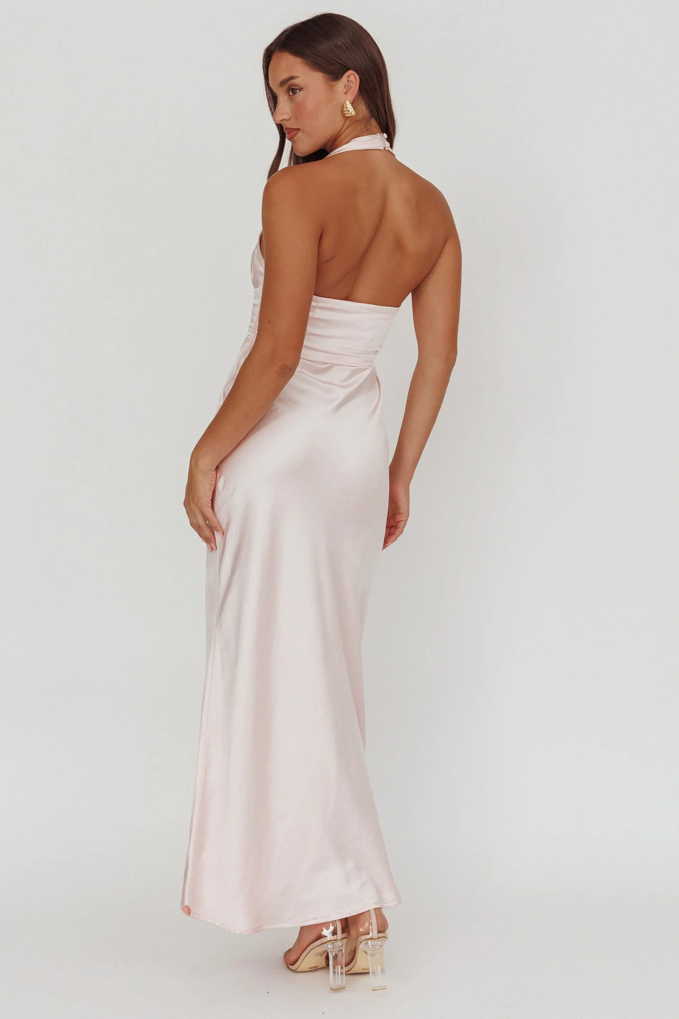 Fair Play Gathered Bust Halter Maxi Dress Pink - Seraphlike