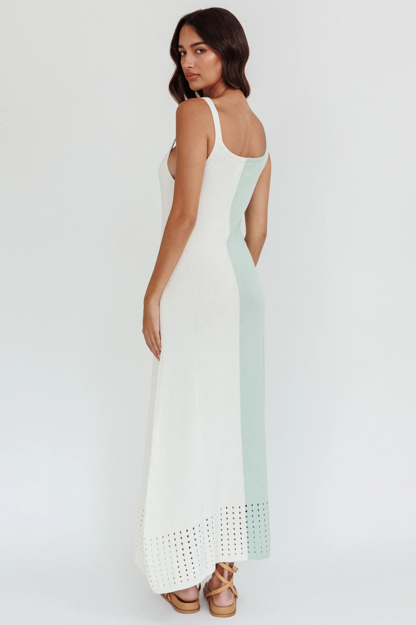 Sunday Fun Day Knit Maxi Dress Sage Cream - Seraphlike