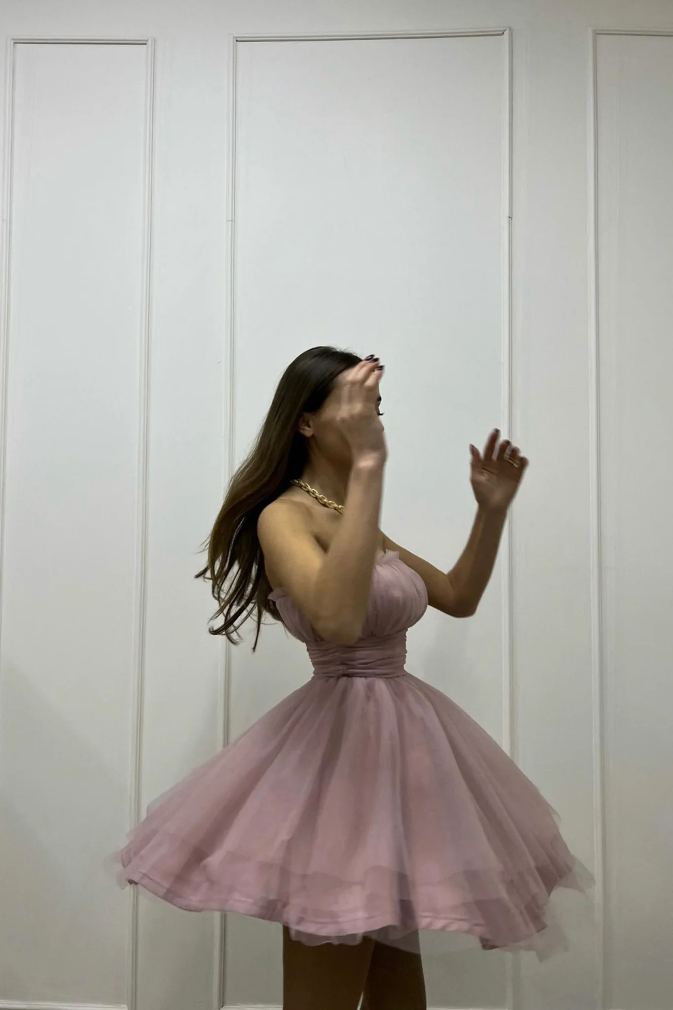 Fayette Strapless Mesh Mini Dress Blush - Seraphlike