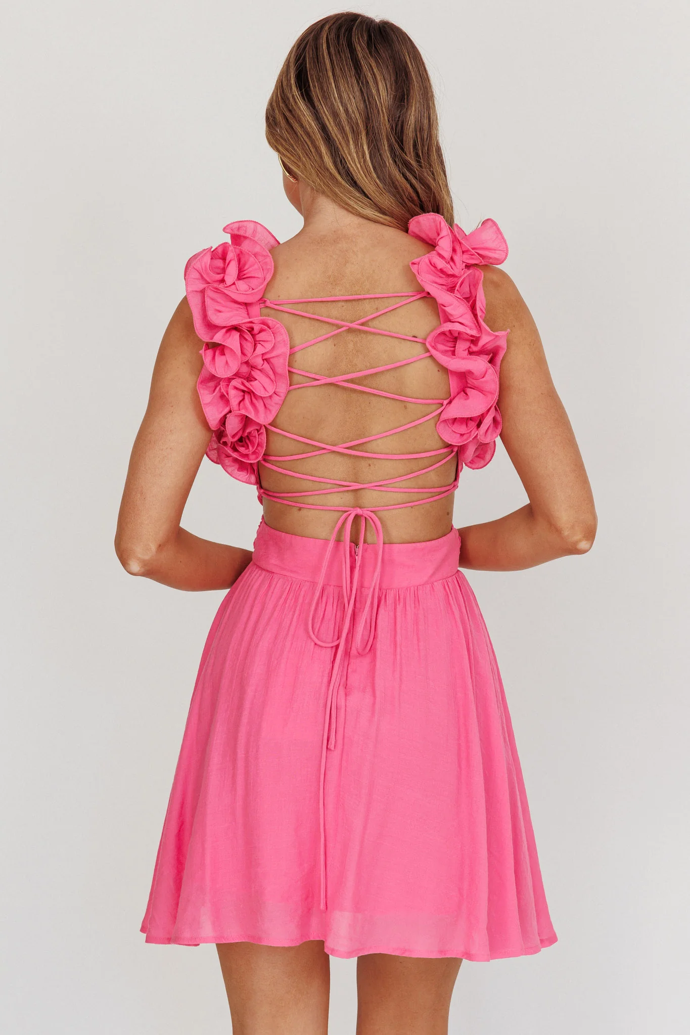 Madara Lace-Up Back Mini Dress Hot Pink - Seraphlike