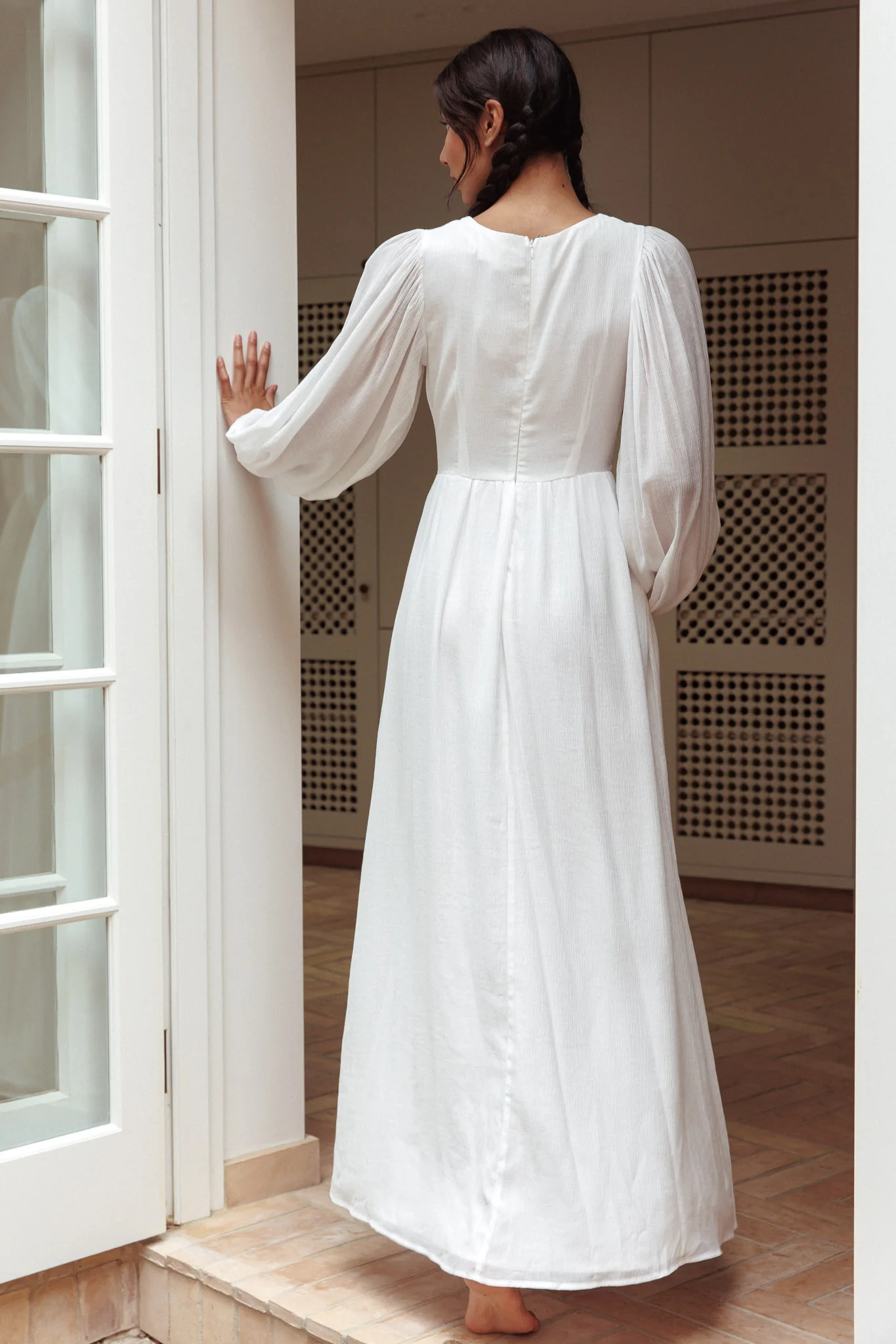 Jessalynn Cut-Out Long Sleeve Maxi Dress White - Seraphlike