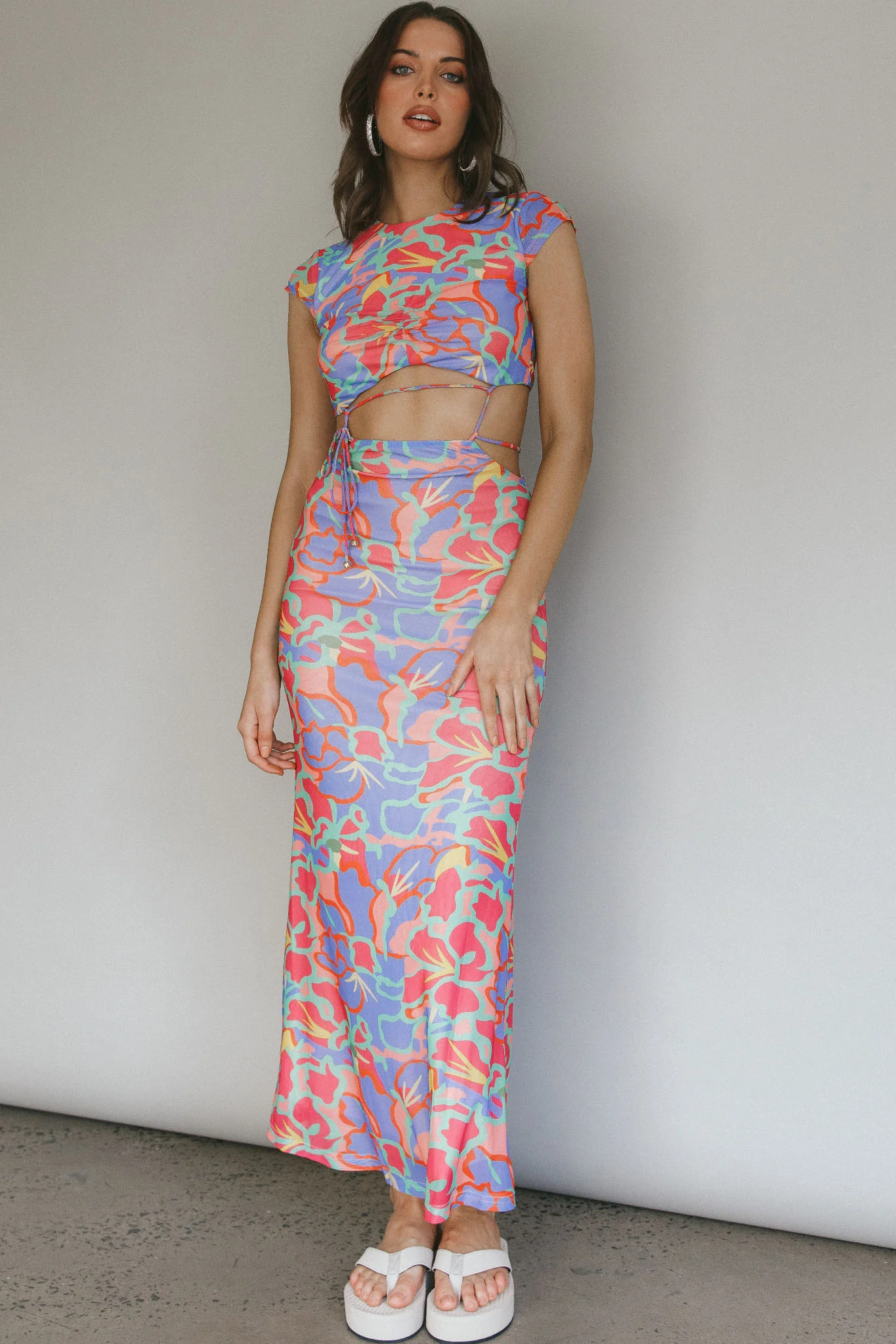 Capri Cap Sleeve String Maxi Dress Blue/Red - Seraphlike