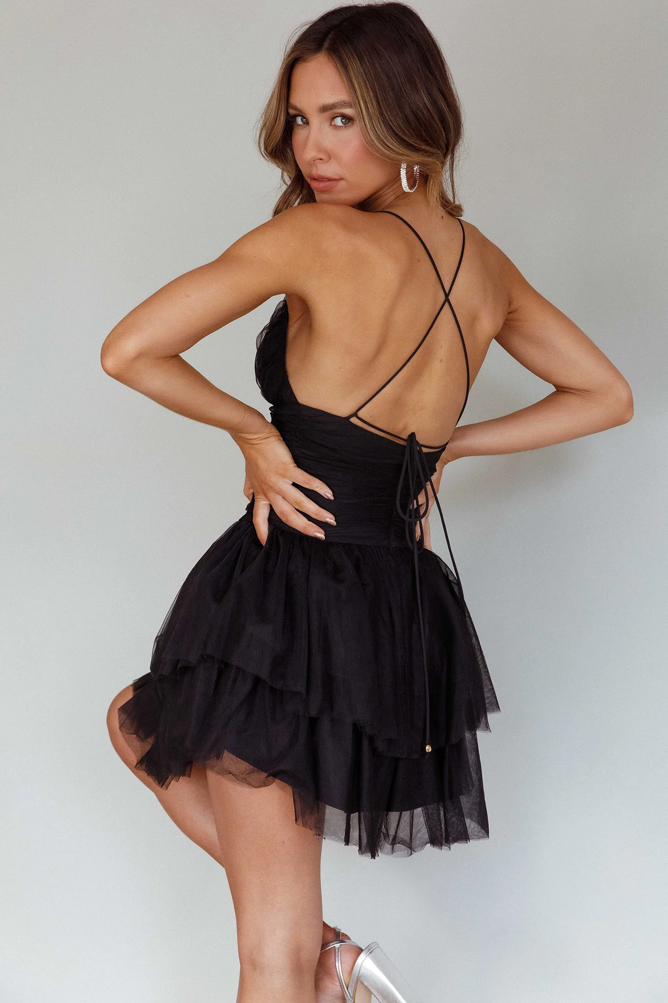 Nightingale Ruched Mesh Mini Dress Black - Seraphlike
