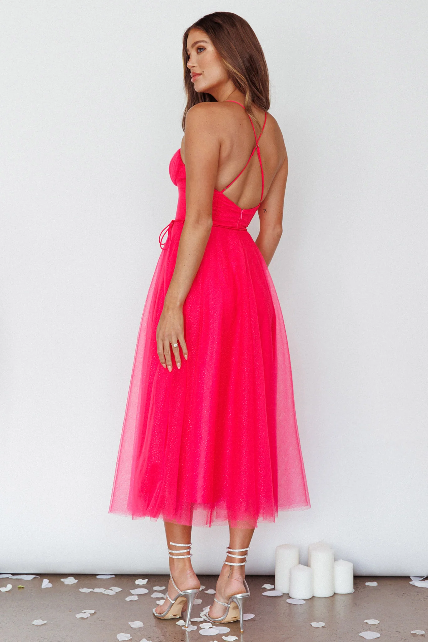Smitten Sweetheart Neckline Chiffon Midi Dress Fuchsia - Seraphlike