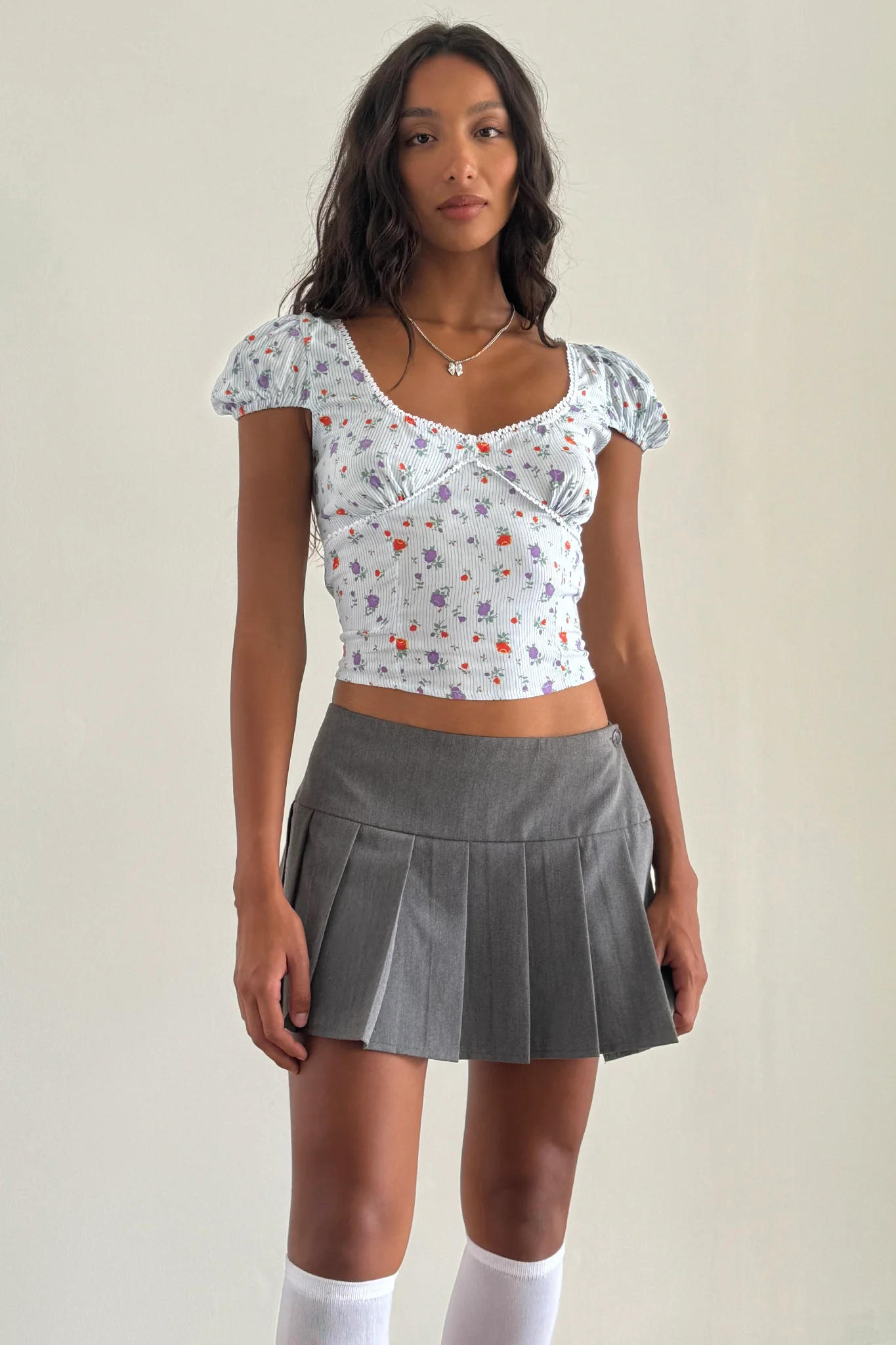 Adrian Puff Cap Sleeve Top Blue Floral - Seraphlike