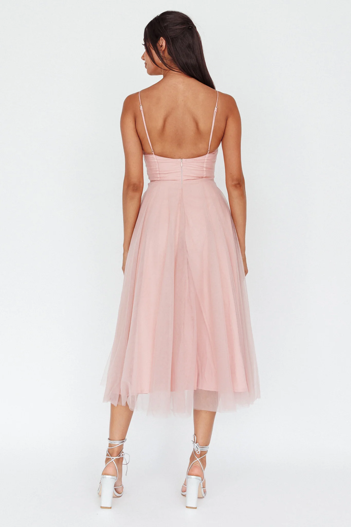 Smitten Lace Insert Tulle Midi Dress Blush - Seraphlike