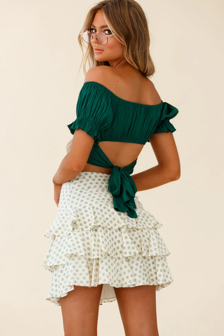 Linka Off-Shoulder Tie-Back Crop Top Forest Green - Seraphlike