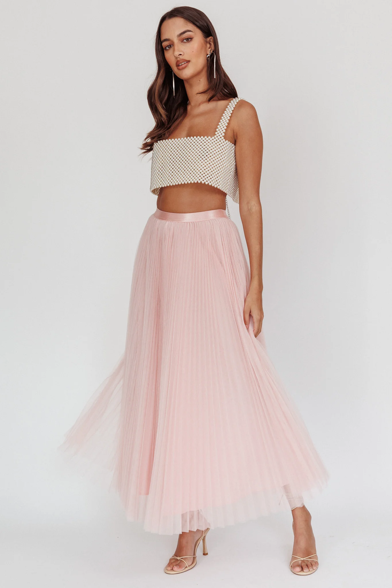 Kristine Accordion Pleat Tulle Maxi Skirt Dusty Pink - Seraphlike