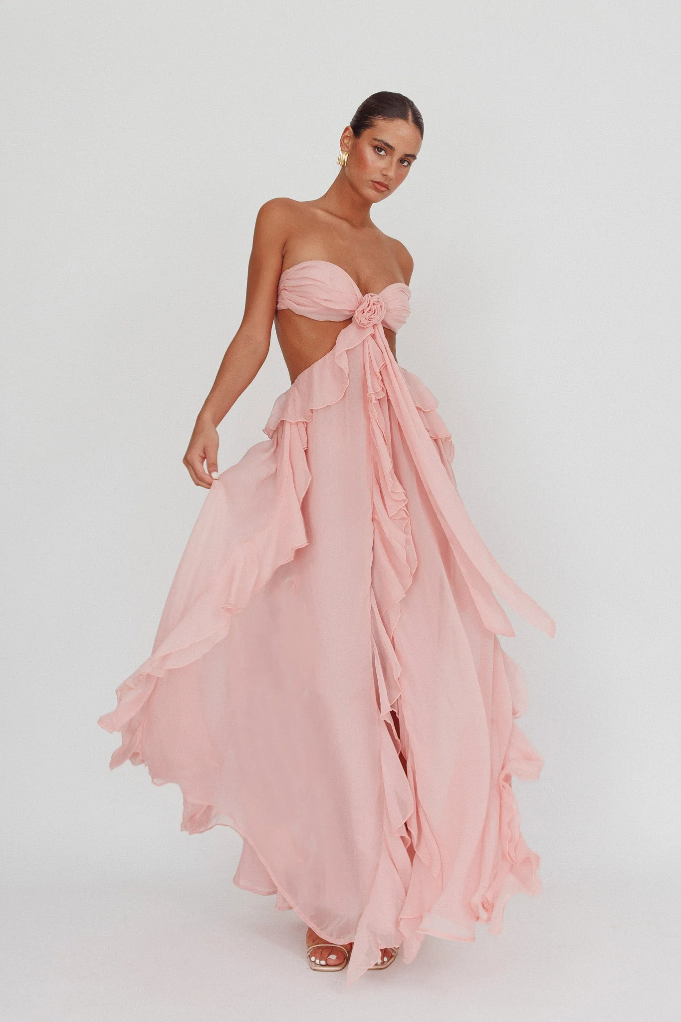 Santiago Cut-Out Ruffle Maxi Dress Blush - Seraphlike