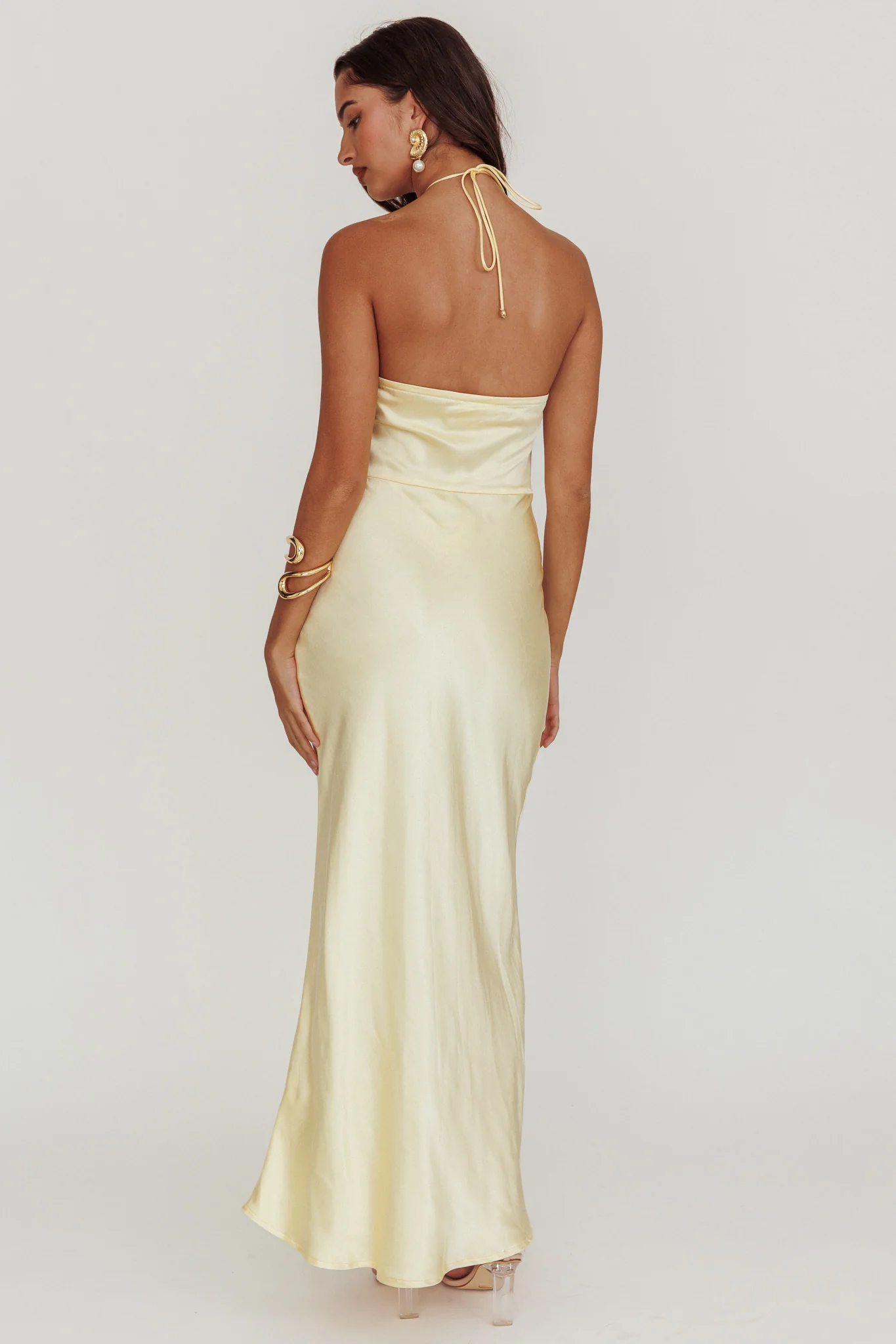 High Roller Flower Decoration Halter Dress Butter - Seraphlike