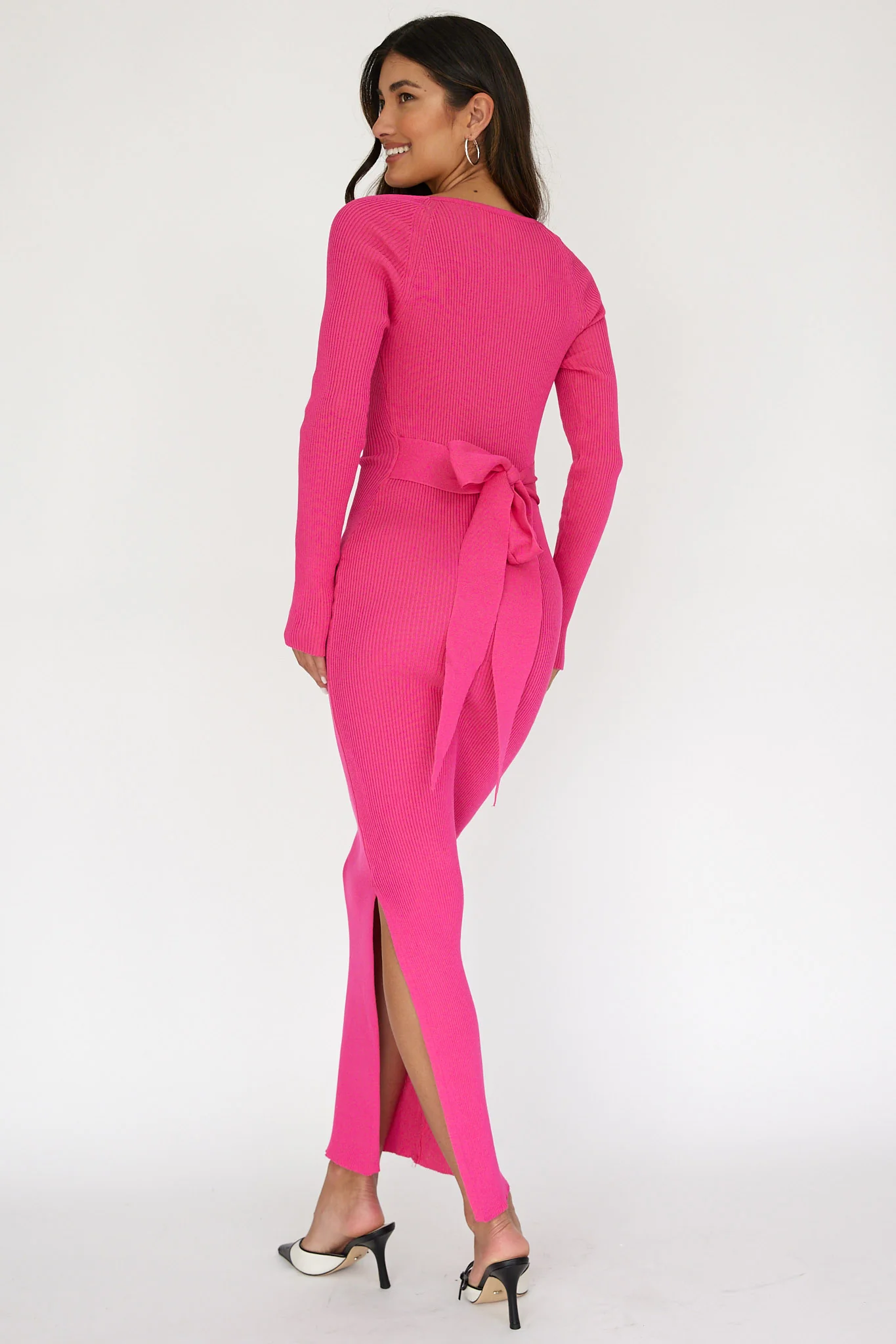Twilight Moments Long Sleeve Knit Dress Hot Pink - Seraphlike