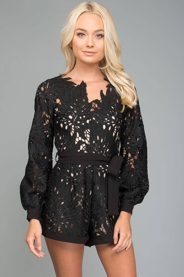 Hadley Fancy Cutout Romper Black - Seraphlike