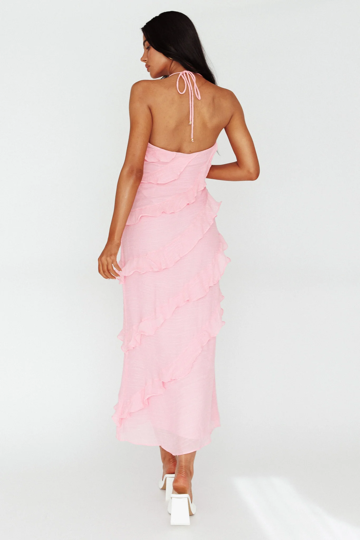 Arrabel Halterneck Ruffle Maxi Dress Pink - Seraphlike