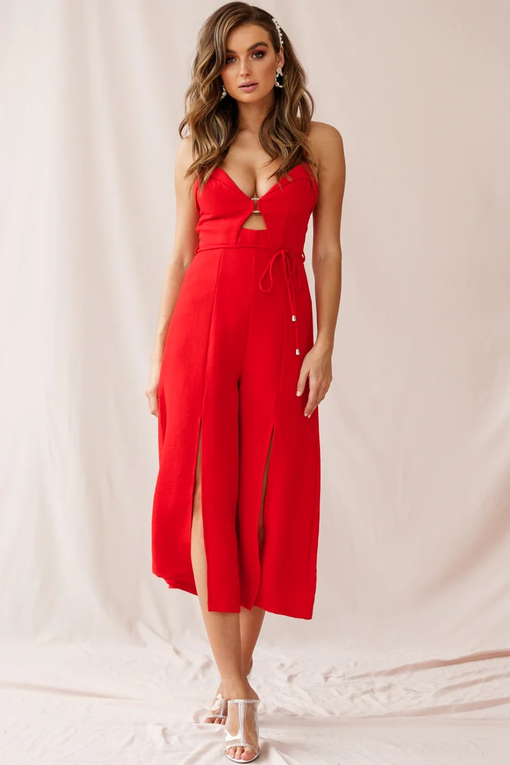 Charlie Structured Wide Leg Jumpsuit Red - Seraphlike
