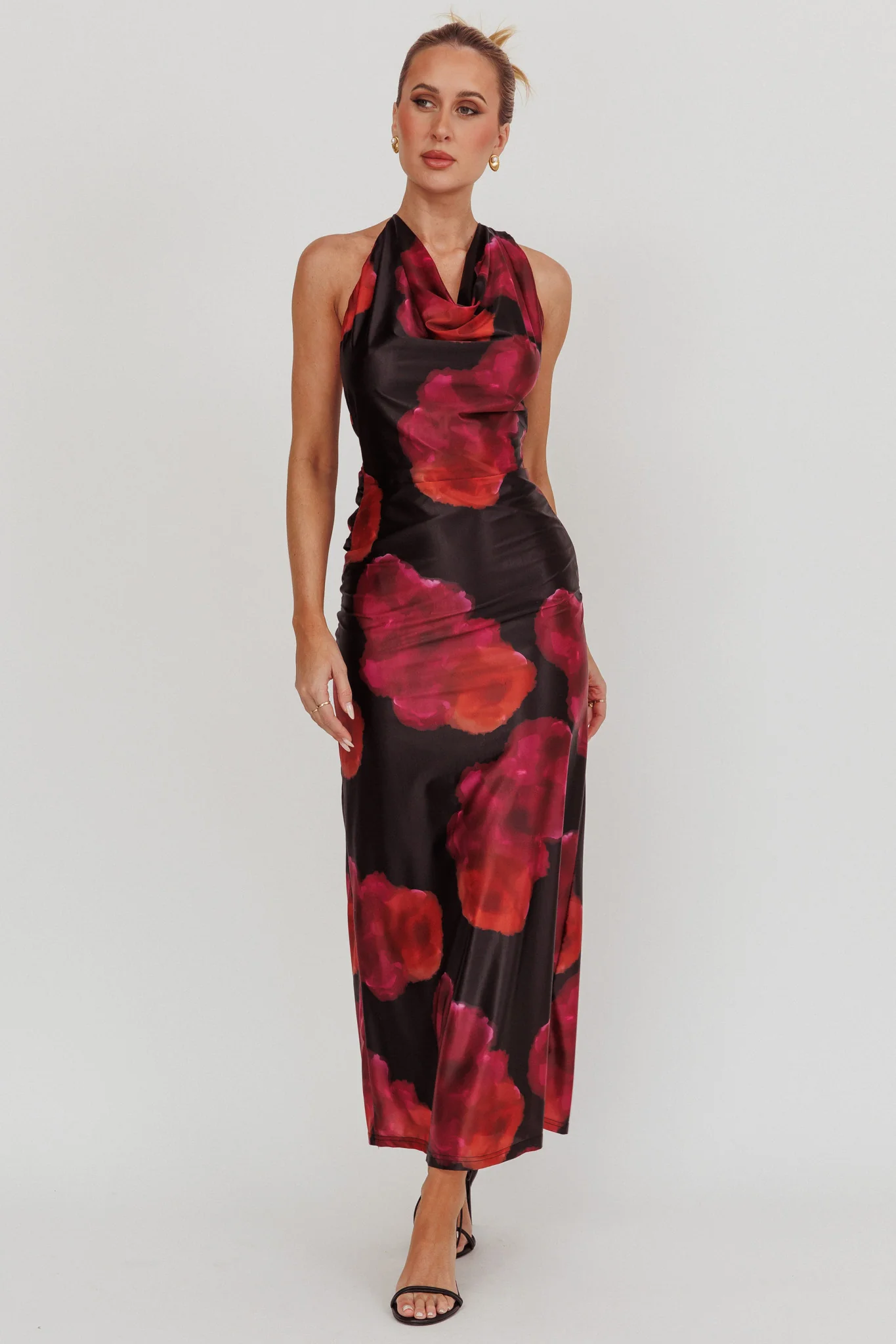 Lustrous Cowl Neck Maxi Dress Pink - Seraphlike