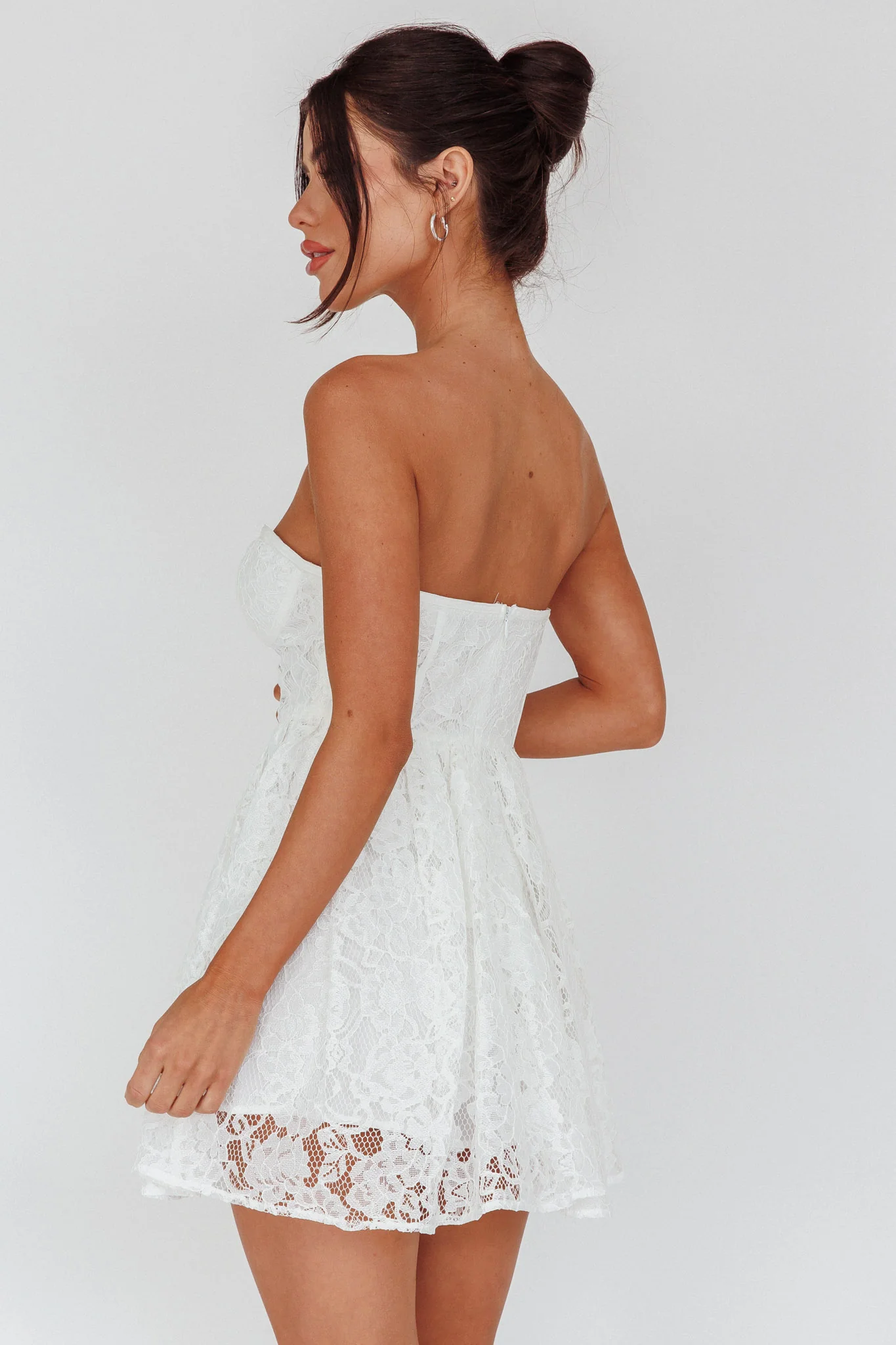 Harriette Sweetheart Lace Mini Dress Off White - Seraphlike