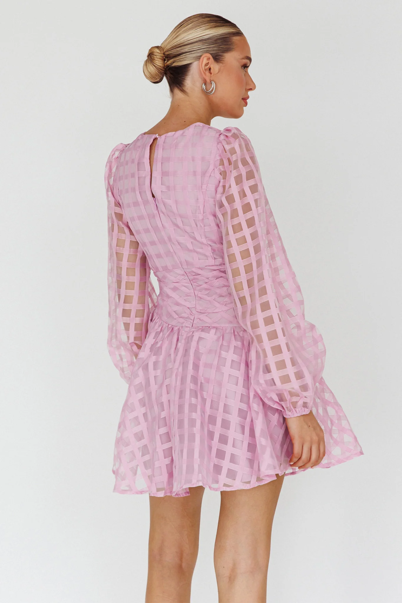 Tatiana Long Sleeve Plaid Mini Dress Lilac - Seraphlike