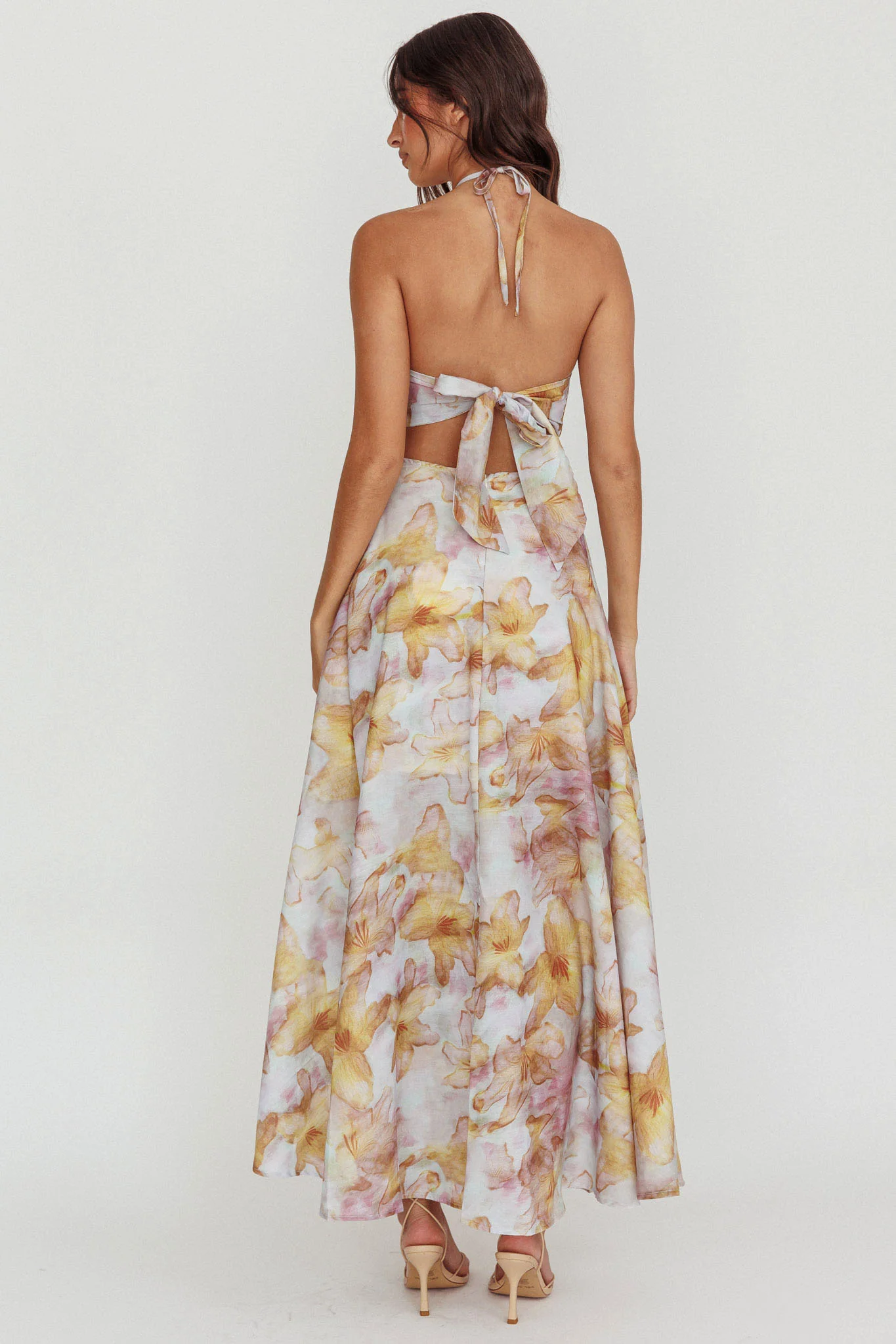 Onika Cut-Out Tied Back Floral Maxi Dress Yellow - Seraphlike